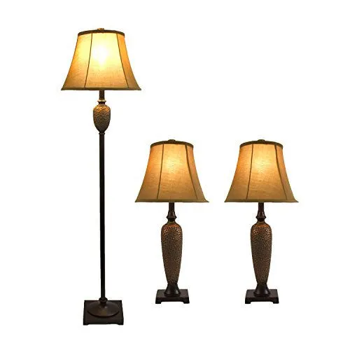 ELEGANT DESIGNS LC1000-HBZ THREE PACK LAMP SET (2 TABLE LAMPS, 1 FLOOR LAMP), HAMMERED BRONZE