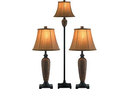 ELEGANT DESIGNS LC1000-HBZ THREE PACK LAMP SET (2 TABLE LAMPS, 1 FLOOR LAMP), HAMMERED BRONZE