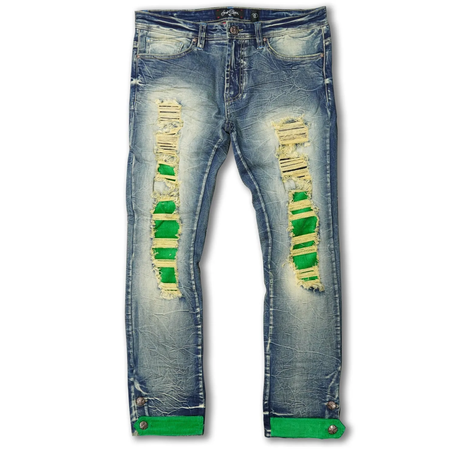 F1745 Shredded jeans w/ Cord Layer - Dirt