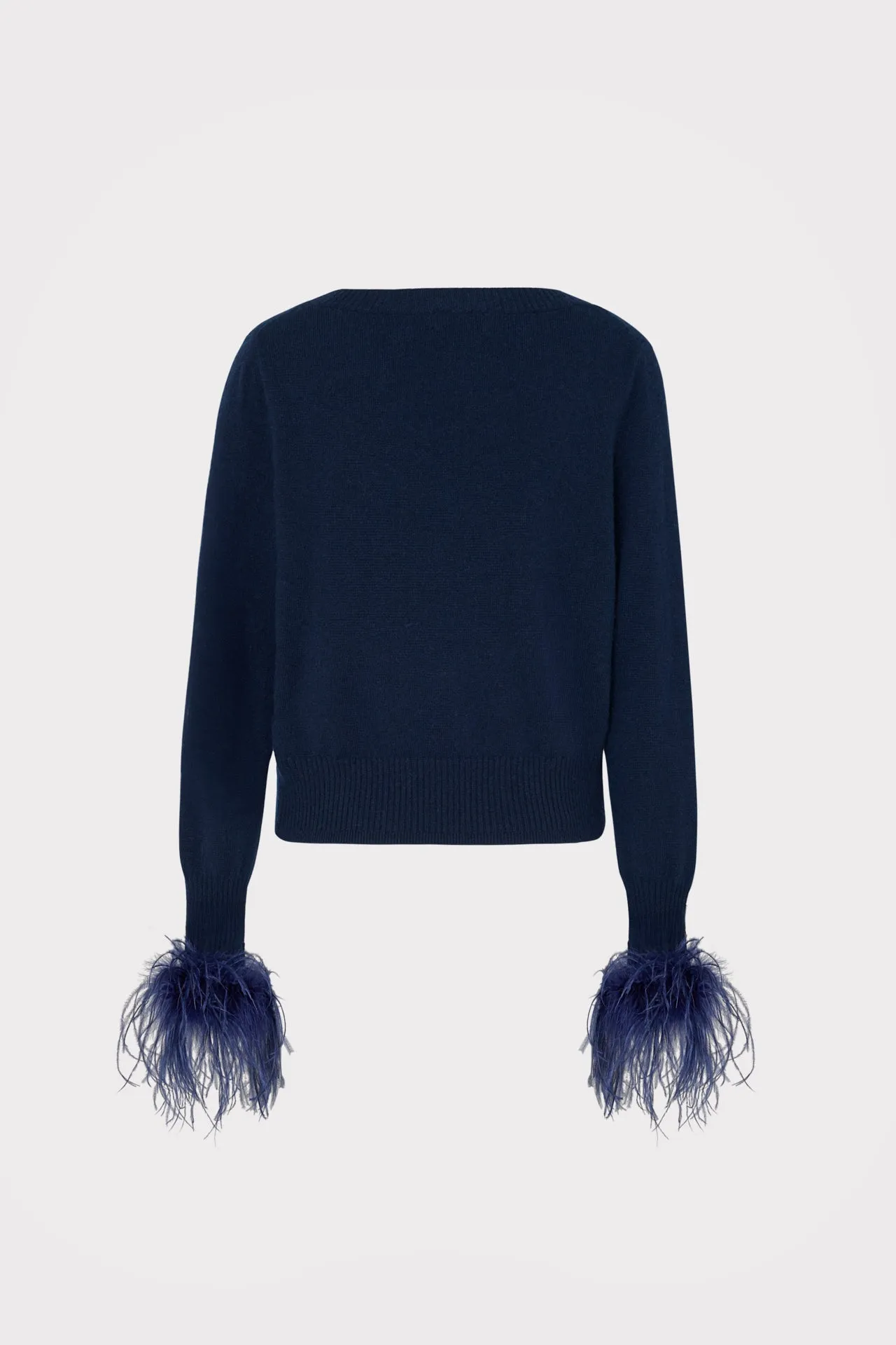 Feather Cuff V-Neck Sweater