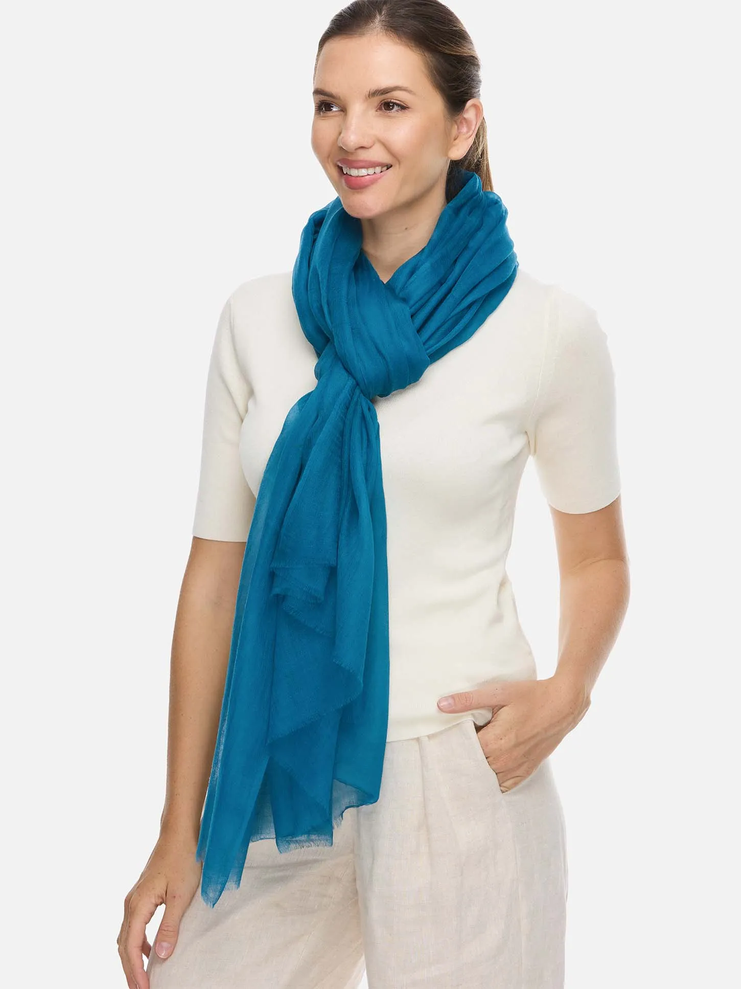 Featherlight Teal Cashmere Scarf