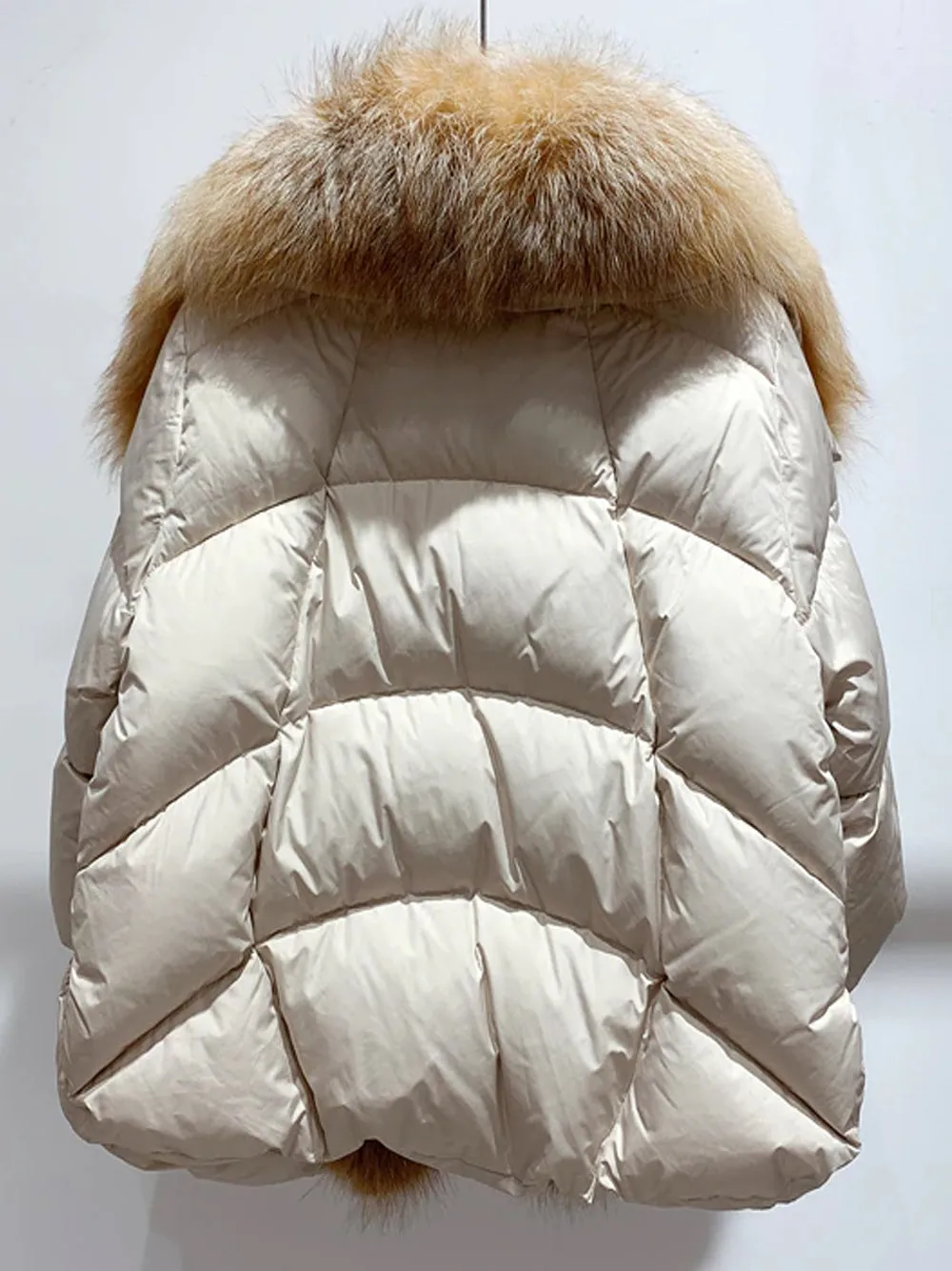 Fur Trim Puffer Jacket in Beige