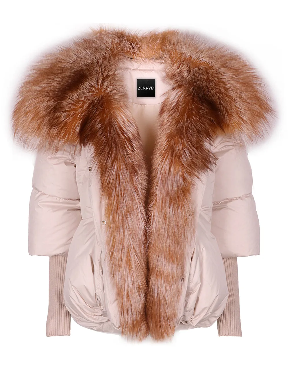 Fur Trim Puffer Jacket in Beige