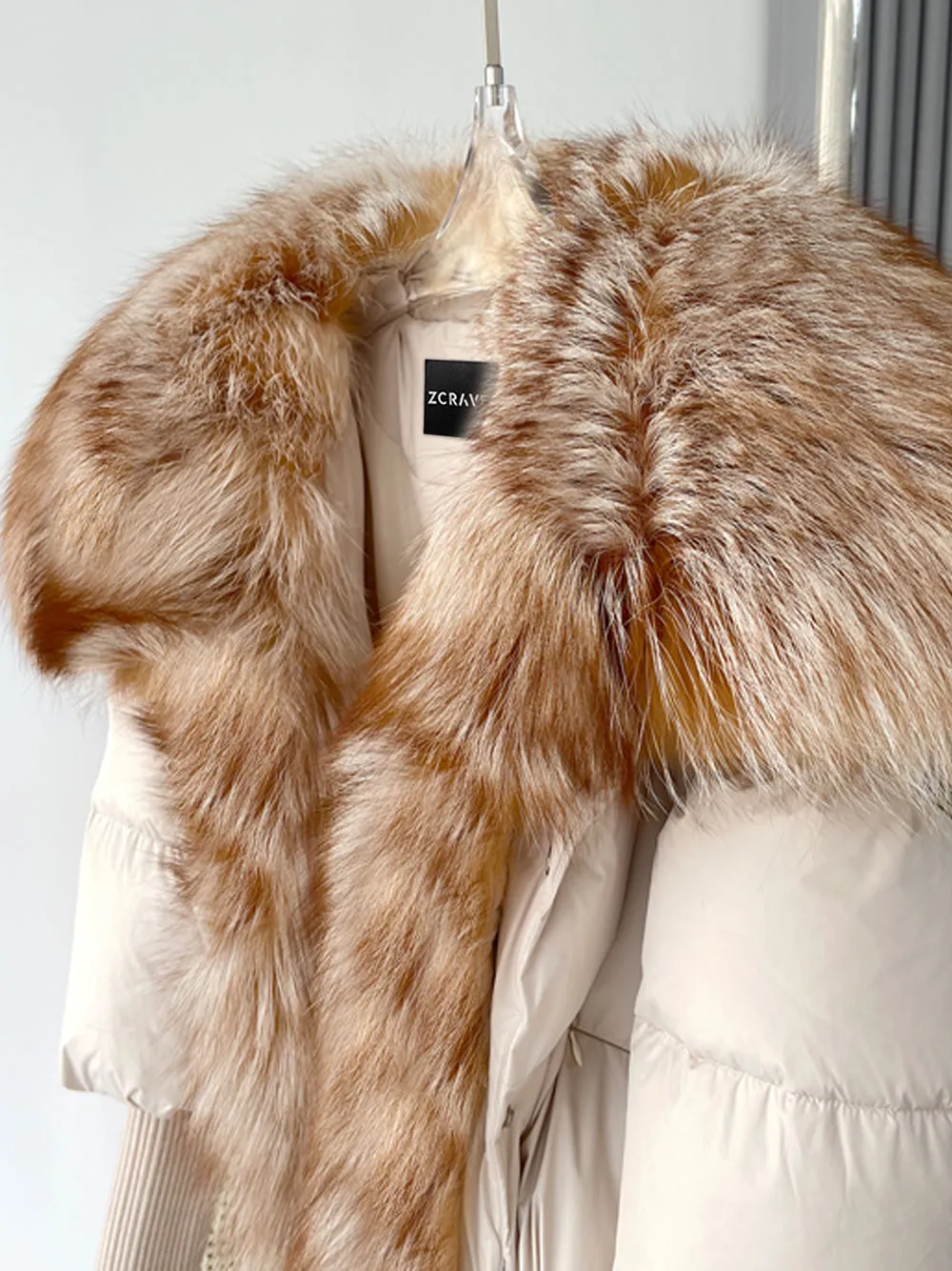 Fur Trim Puffer Jacket in Beige