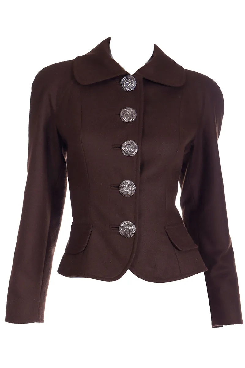 F/W 1993 Christian Lacroix Brown Wool Cropped Jacket w Signature Buttons