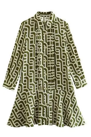 GEOMETRIC PRINT BUTTON DOWN SHIRT DRESS