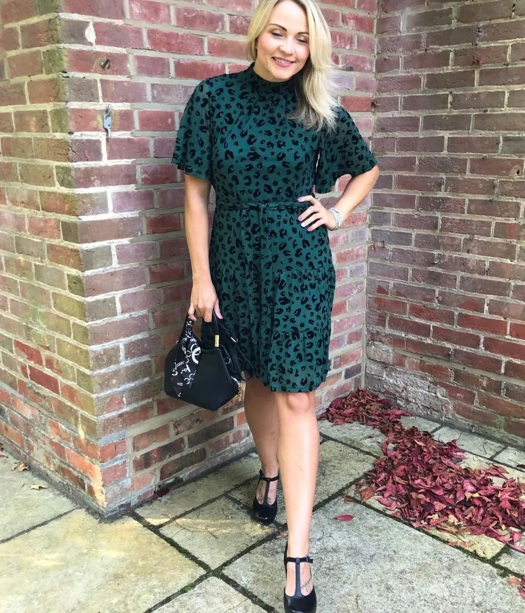 Green Angel Sleeve Velvet Print Dress