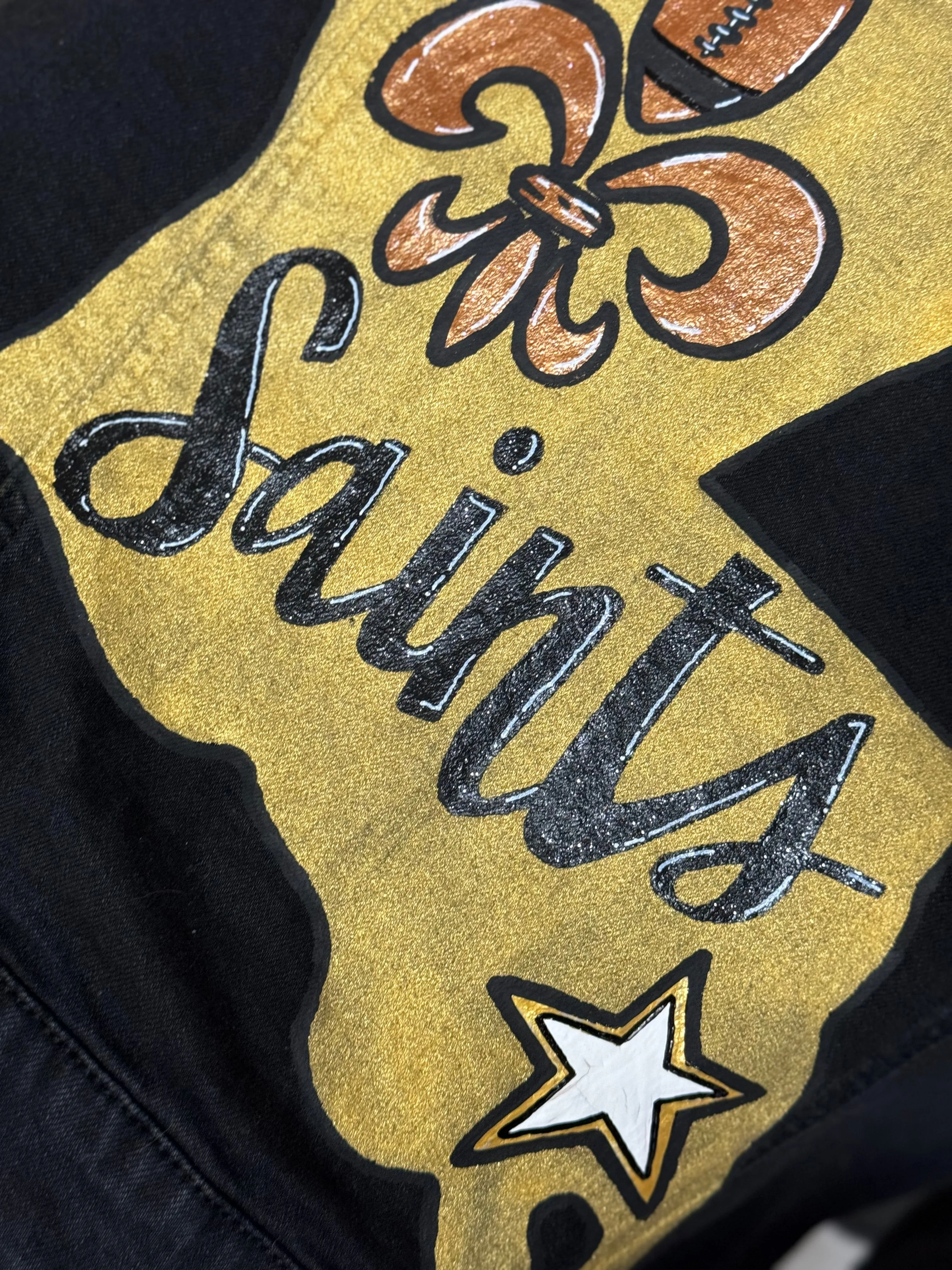 Hand Painted Jean Jacket: “Who Dat”, New Orleans Jacket, Hand Painted, NOLA Saints, Louisiana