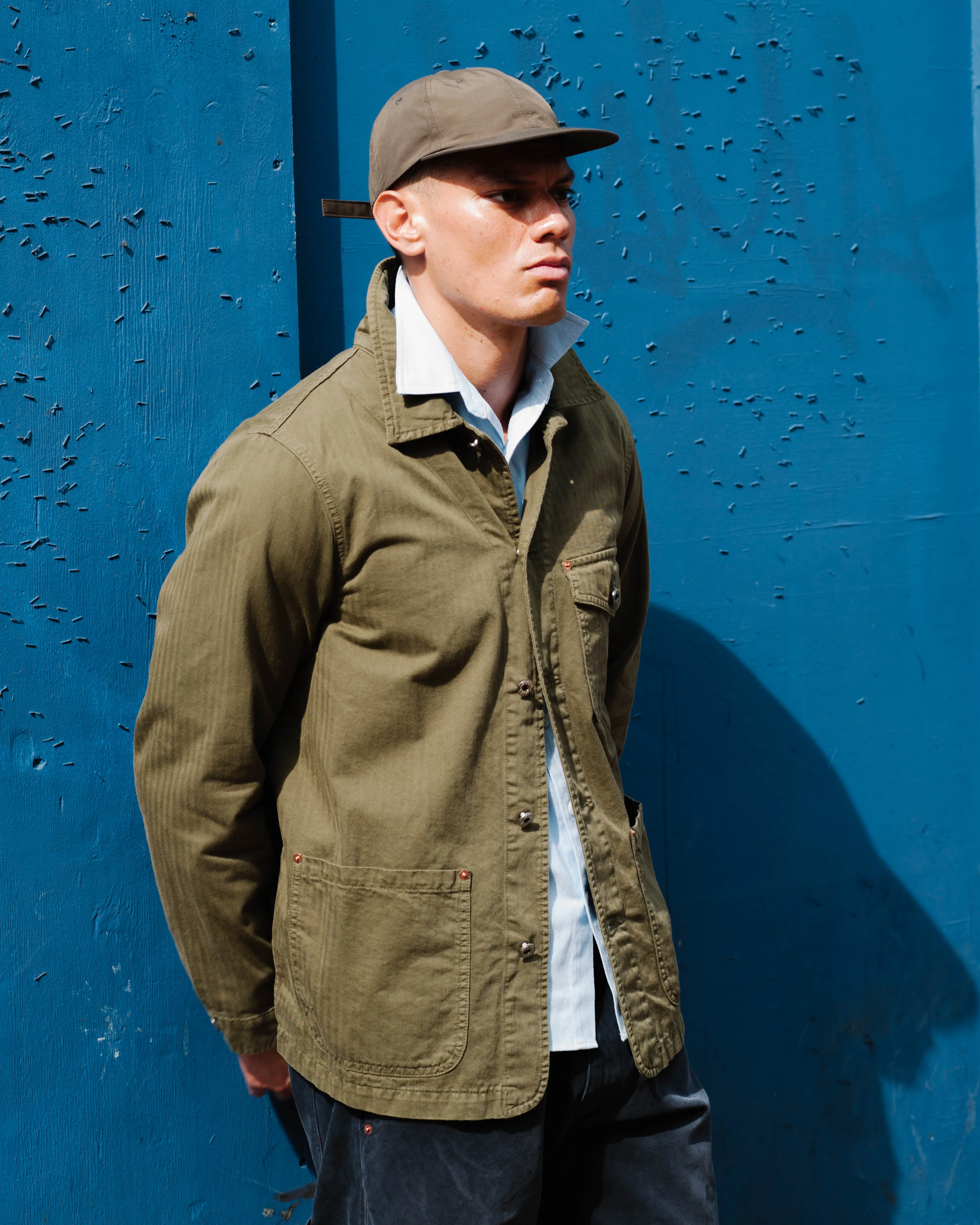 HEAVY WASH HERRINGBONE WORK JACKET - GREEN