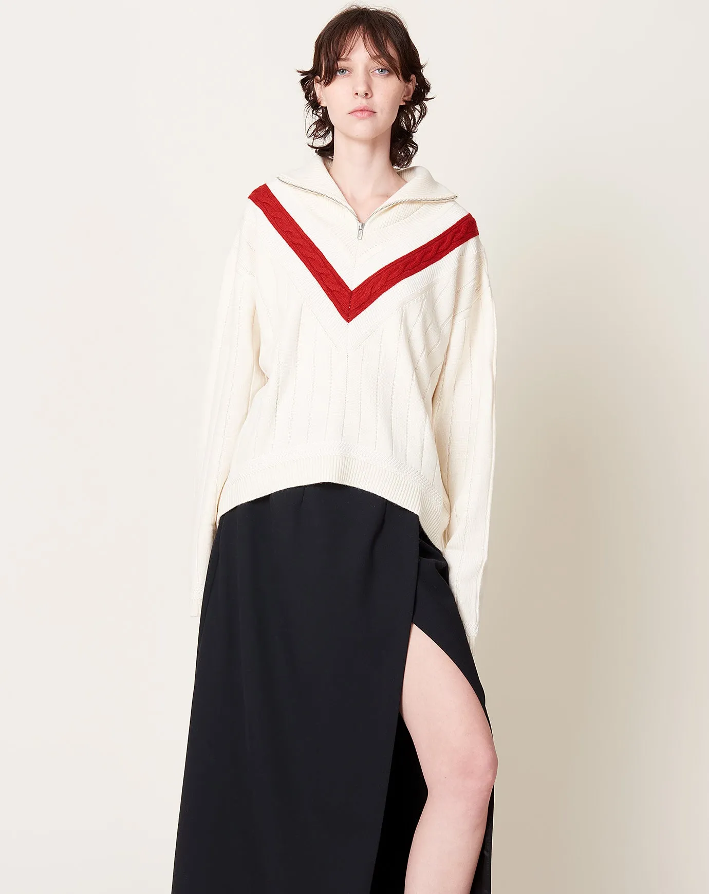 Josie Layered Sweater in Ivory & Red