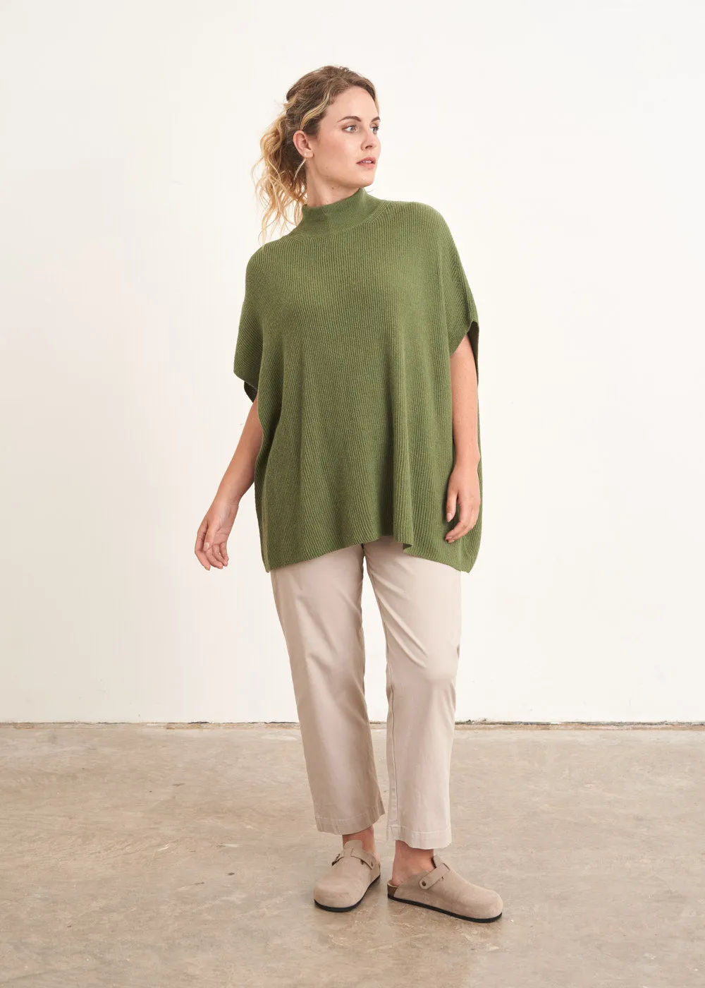 KLARA CAP SLEEVE SWEATER - KHAKI