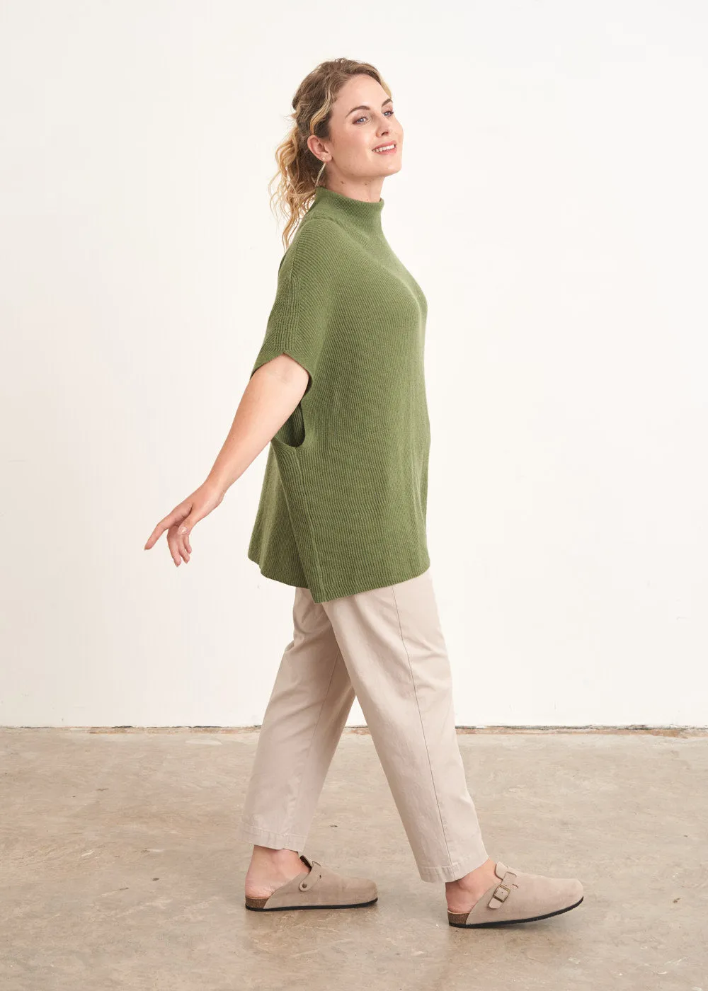 KLARA CAP SLEEVE SWEATER - KHAKI