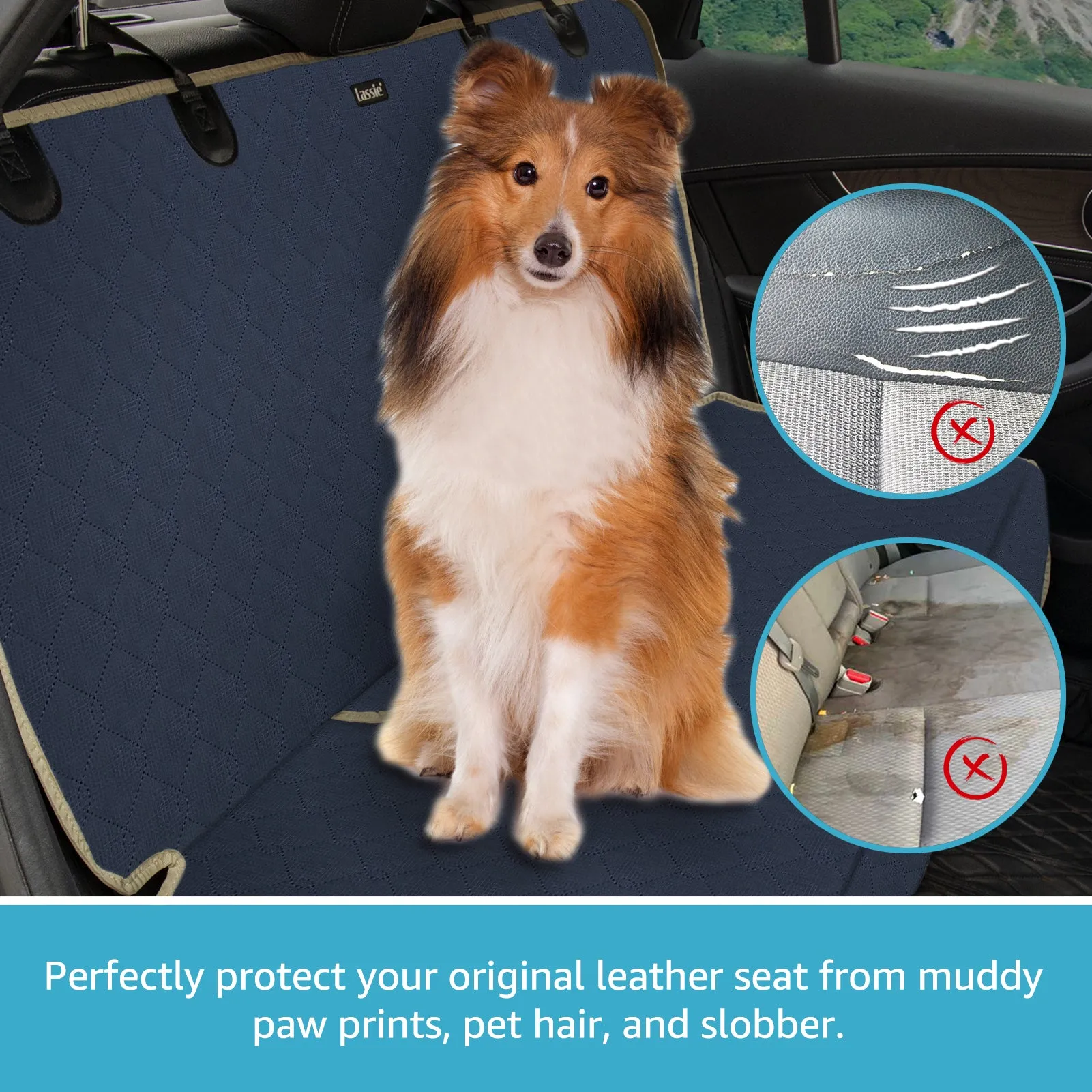 Lassie Dog Car Seat Cover for Back Seat, Heavy-Duty, Nonslip Waterproof Backseat Dog Cover for Car, Washable Car Bench Seat Cover, Universal Car Seat Protector for Backseats, Trucks & SUVs