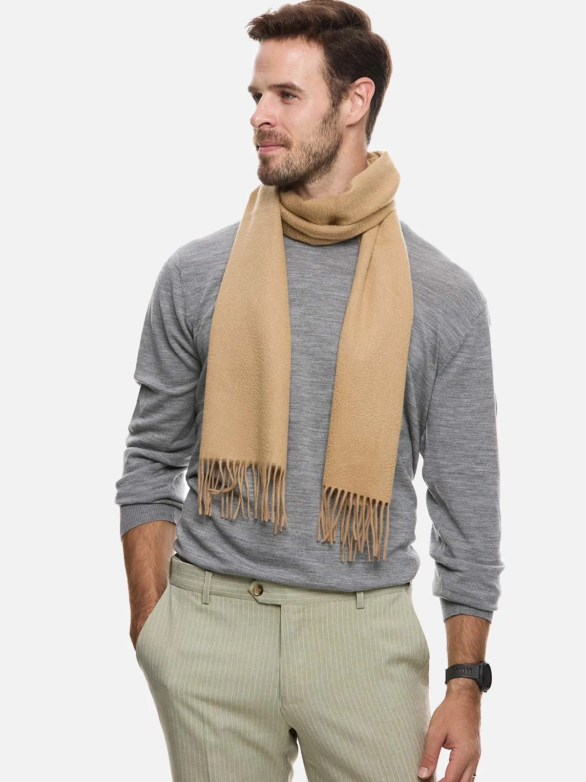 Light Camel Mens Cashmere Scarf