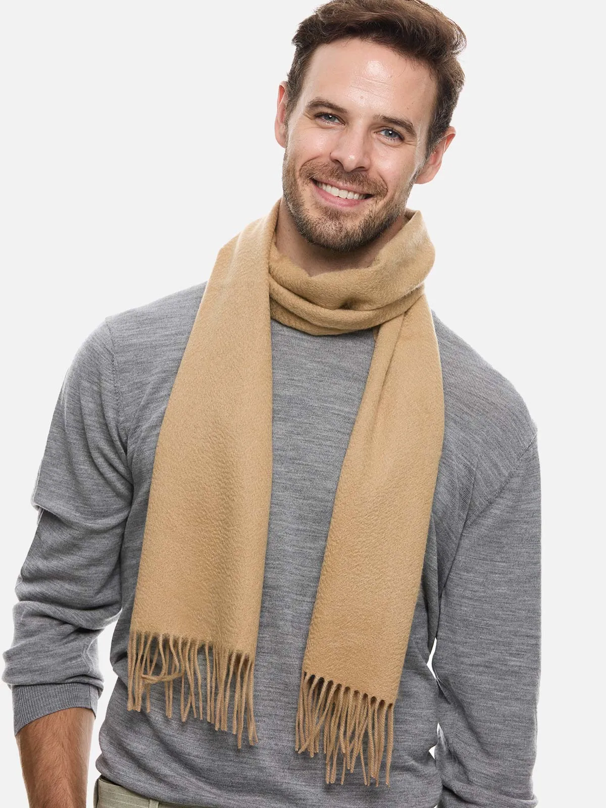 Light Camel Mens Cashmere Scarf