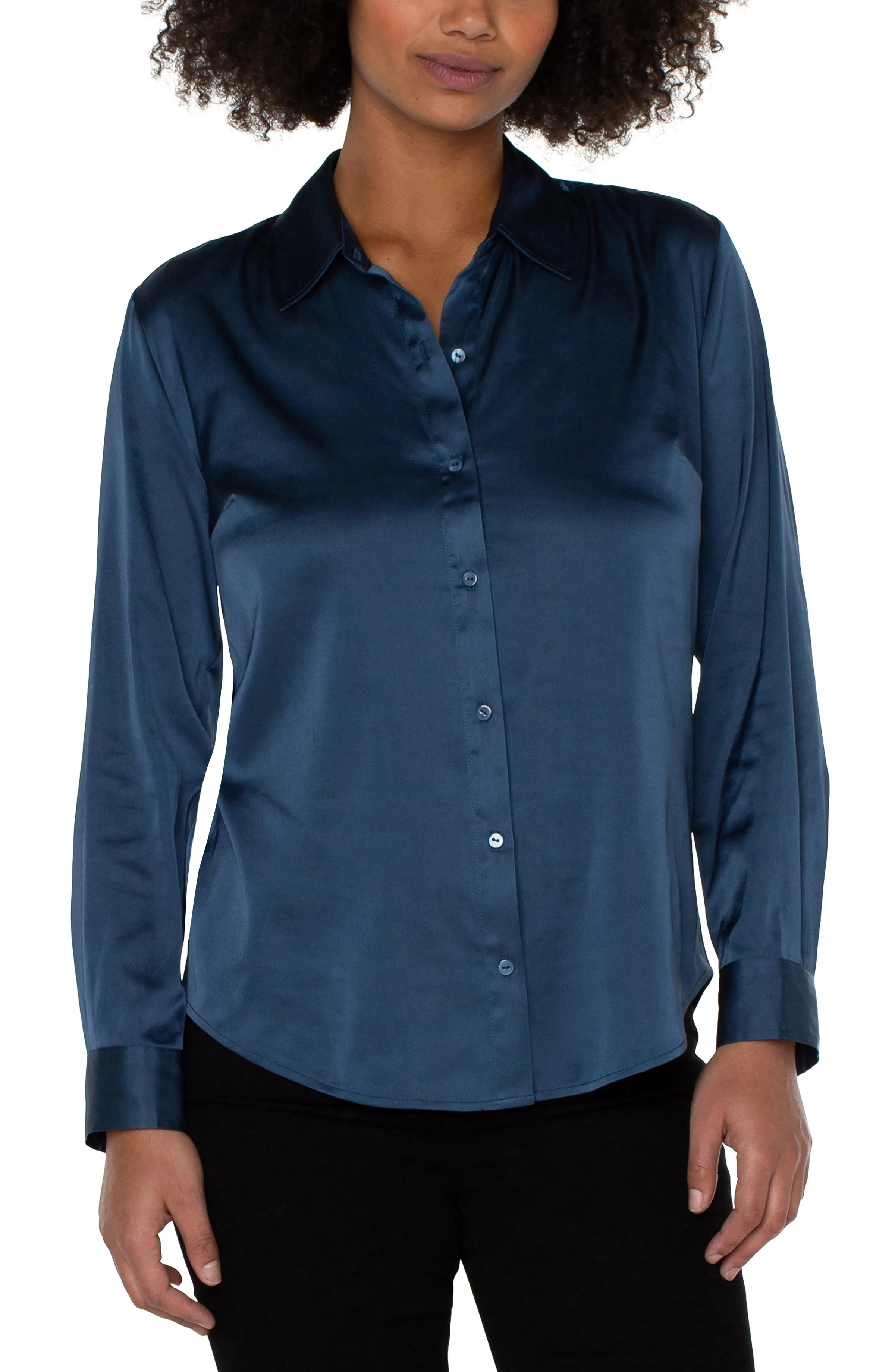 Liverpool Button Front Woven Blouse (shibori blue)