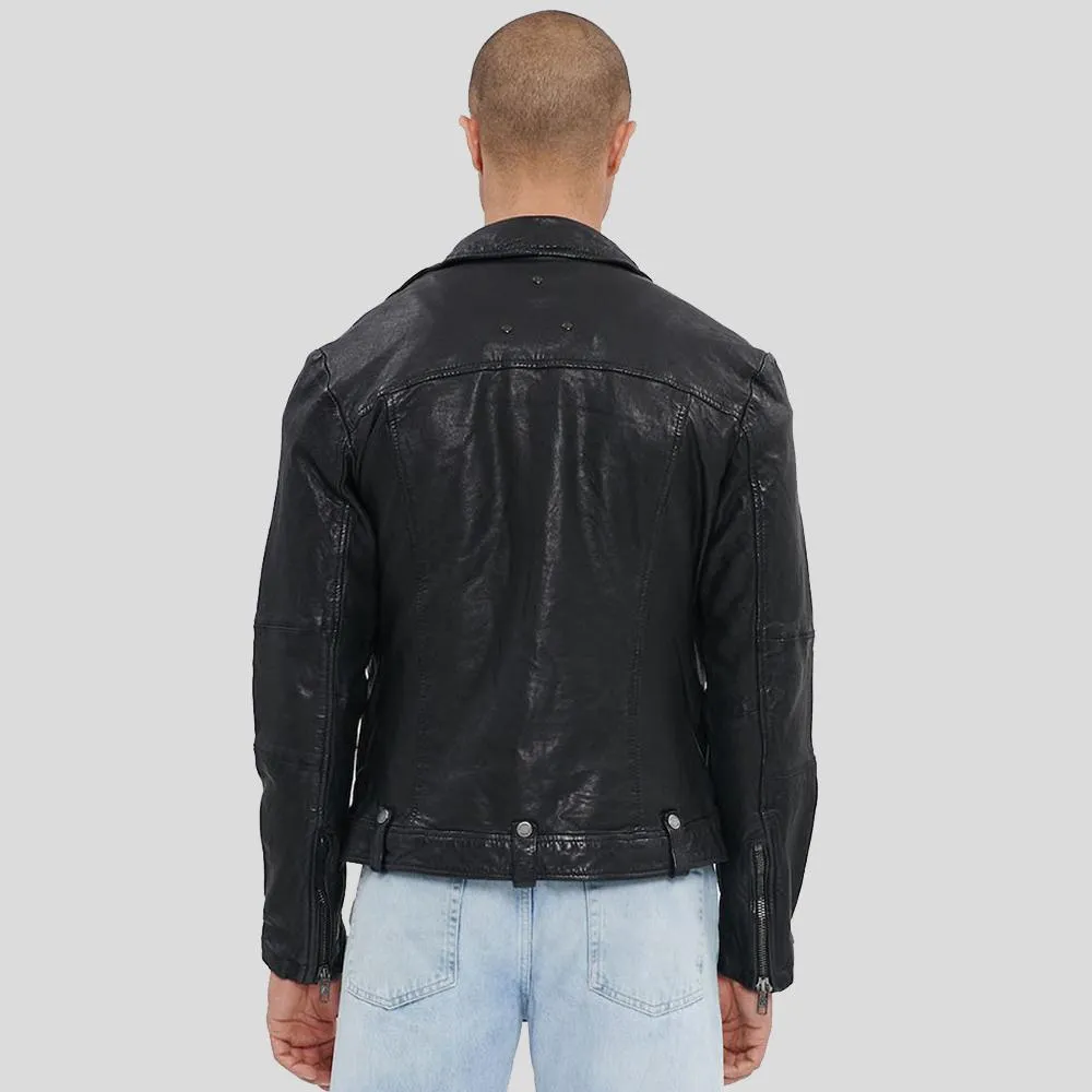 Lysle Black Motorcycle Leather Jacket