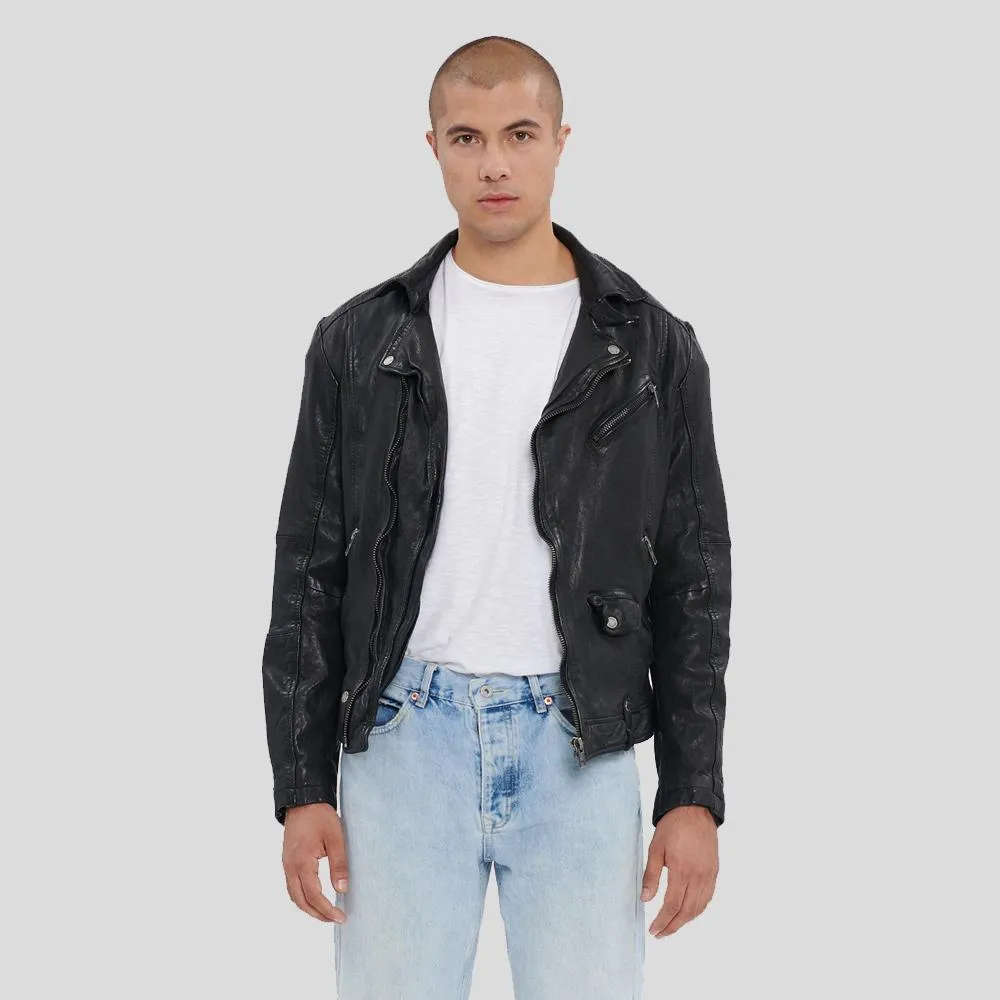 Lysle Black Motorcycle Leather Jacket