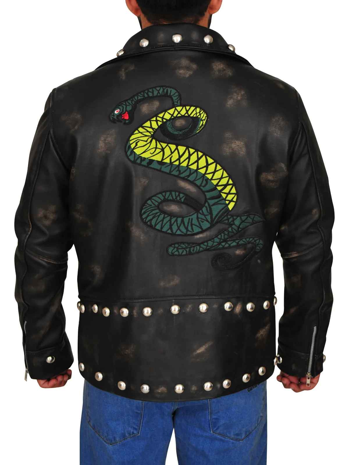 Men Distressed Brown Snake Jacket