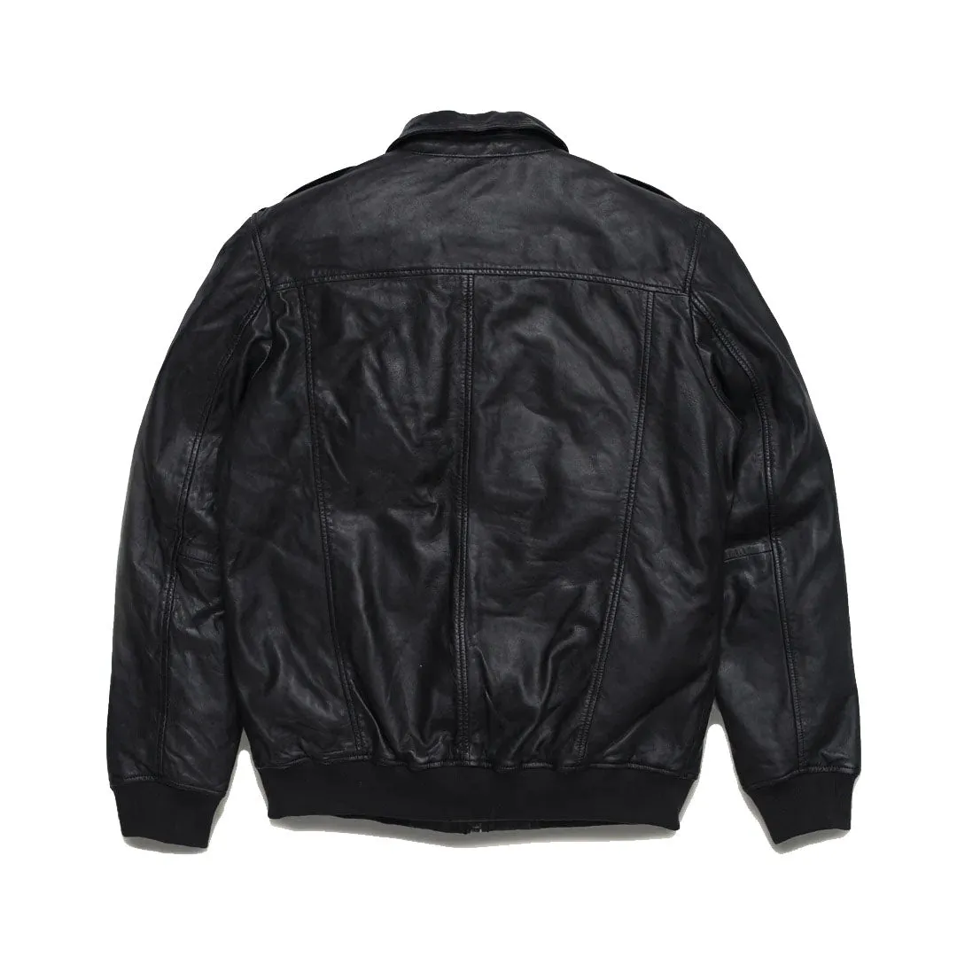 Men's Black Aviator Sheepskin Leather Bomber Jacket