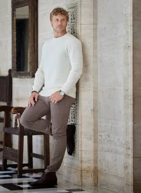 Men's Tollegno Merino Wool Crew Neck Sweater in Ecru Mélange