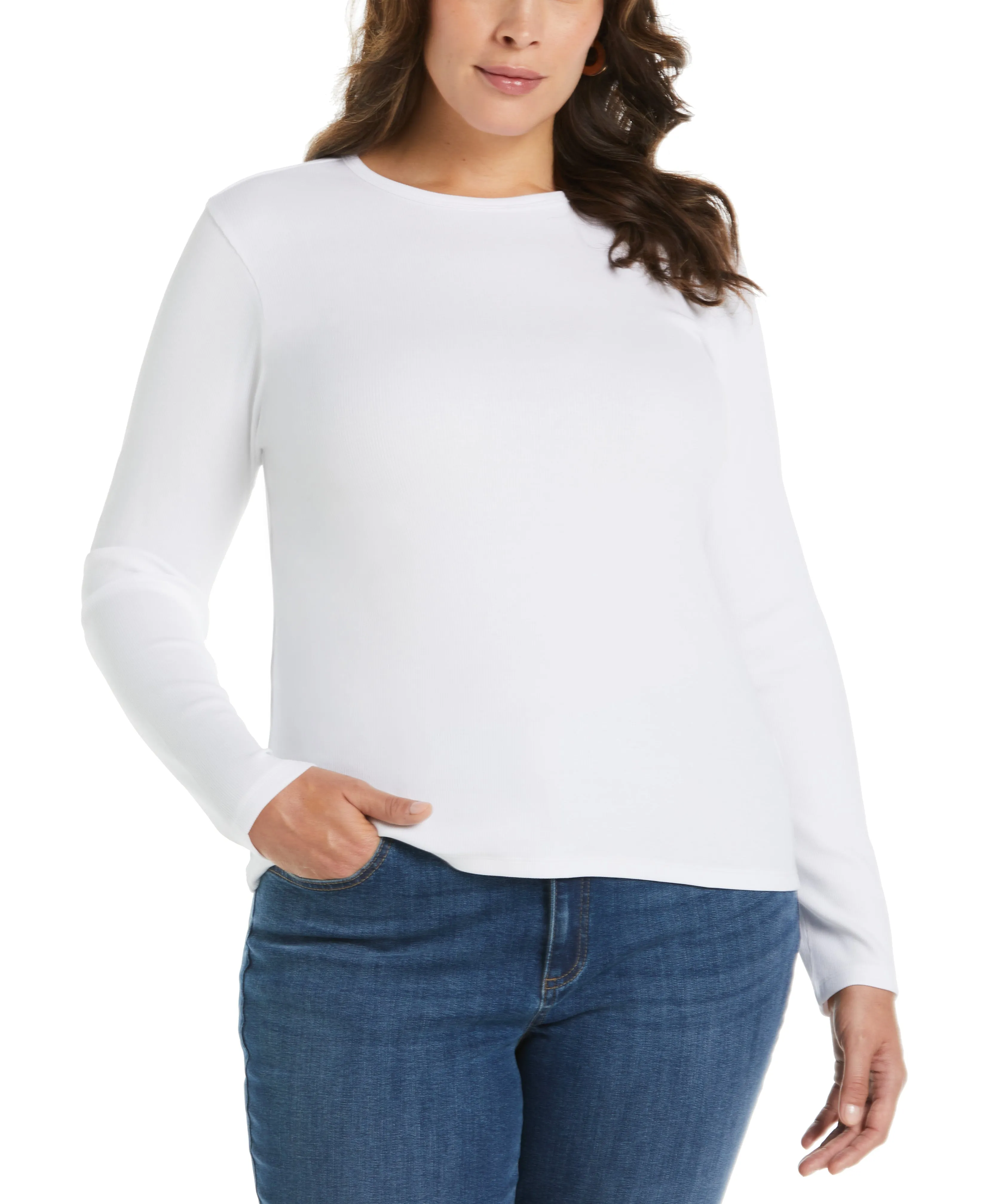 Plus Size Ribbed Crew Neck Tee