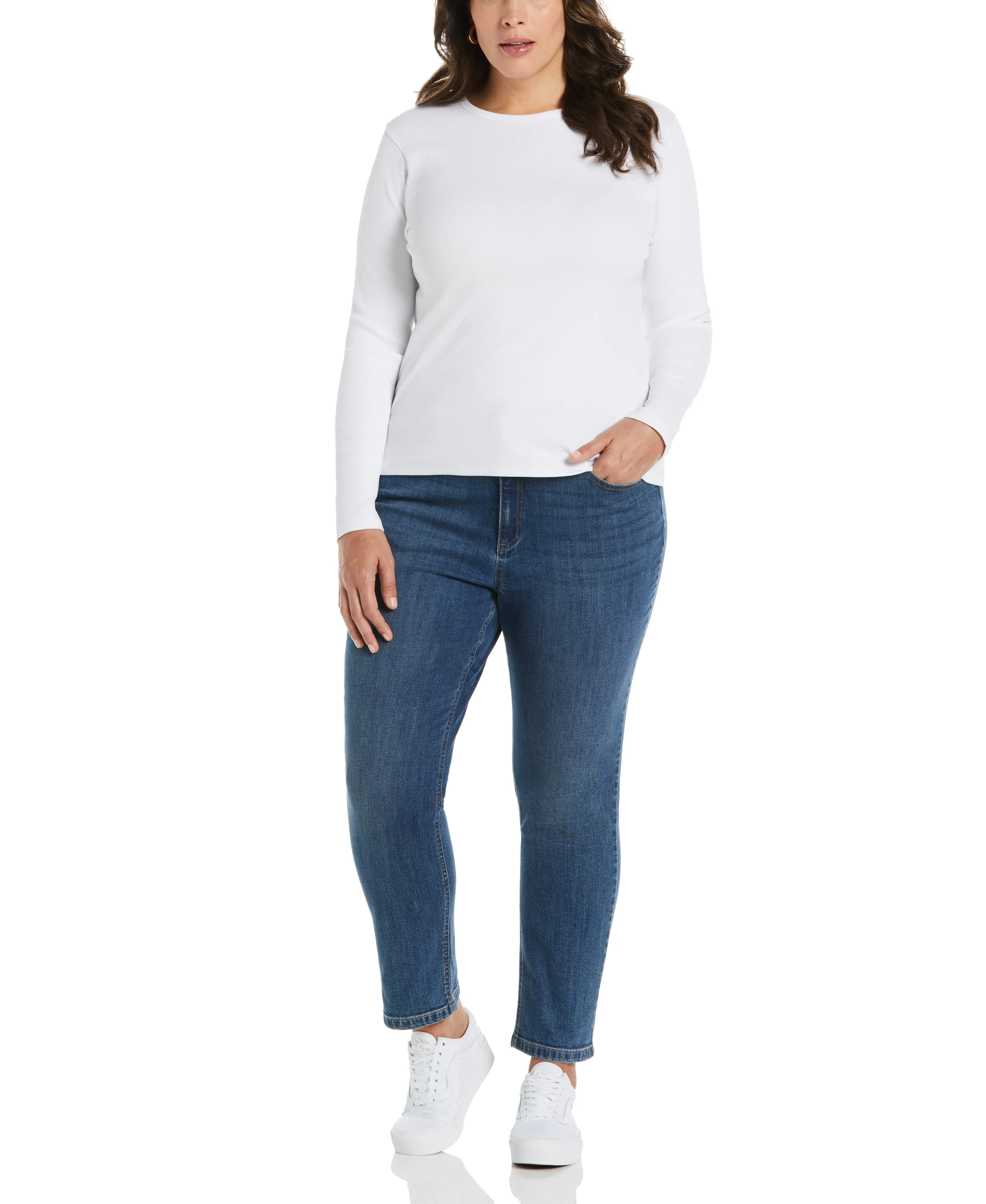 Plus Size Ribbed Crew Neck Tee