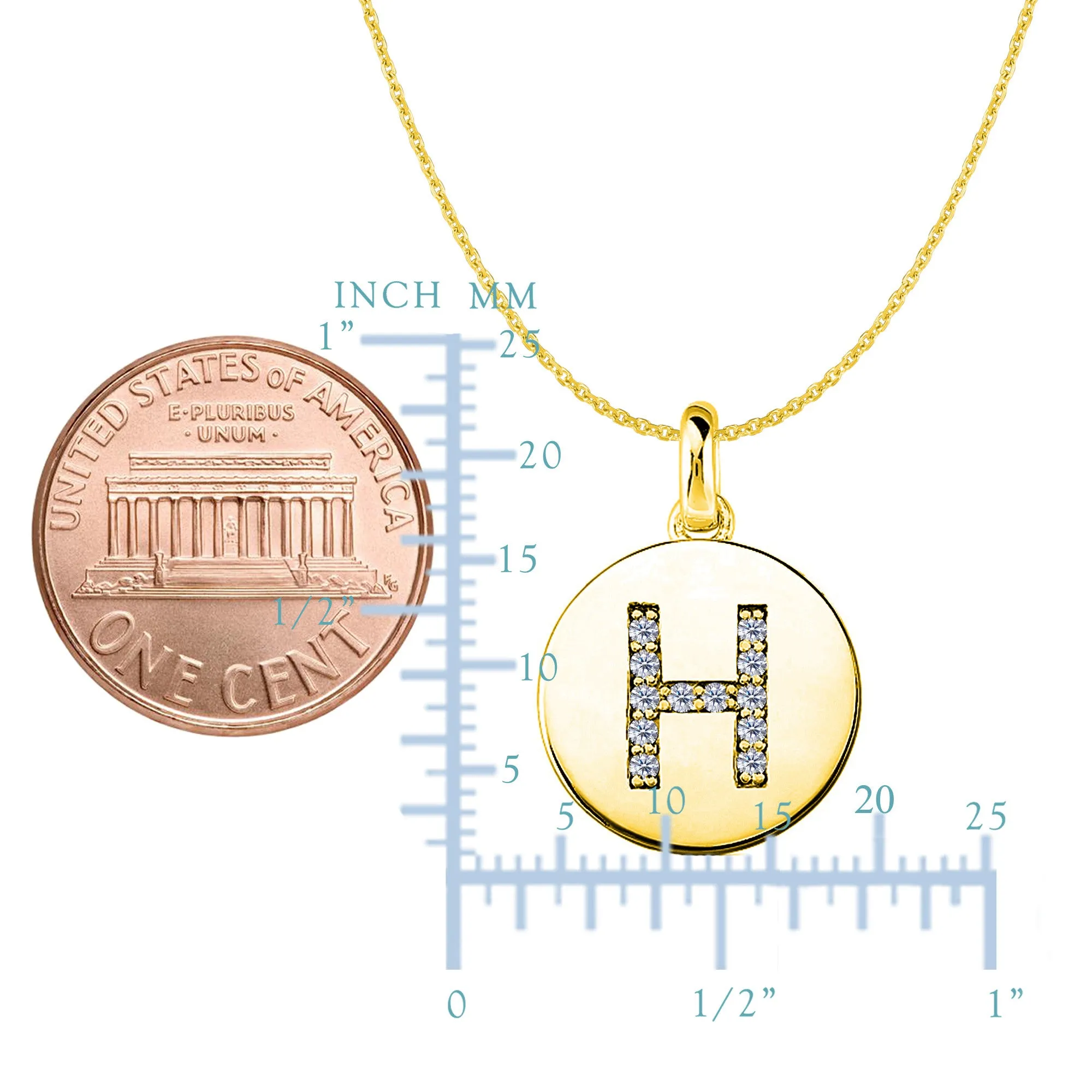 "H" Diamond Initial 14K Yellow Gold Disk Pendant (0.12ct)