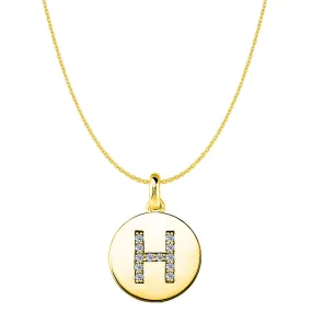 "H" Diamond Initial 14K Yellow Gold Disk Pendant (0.12ct)