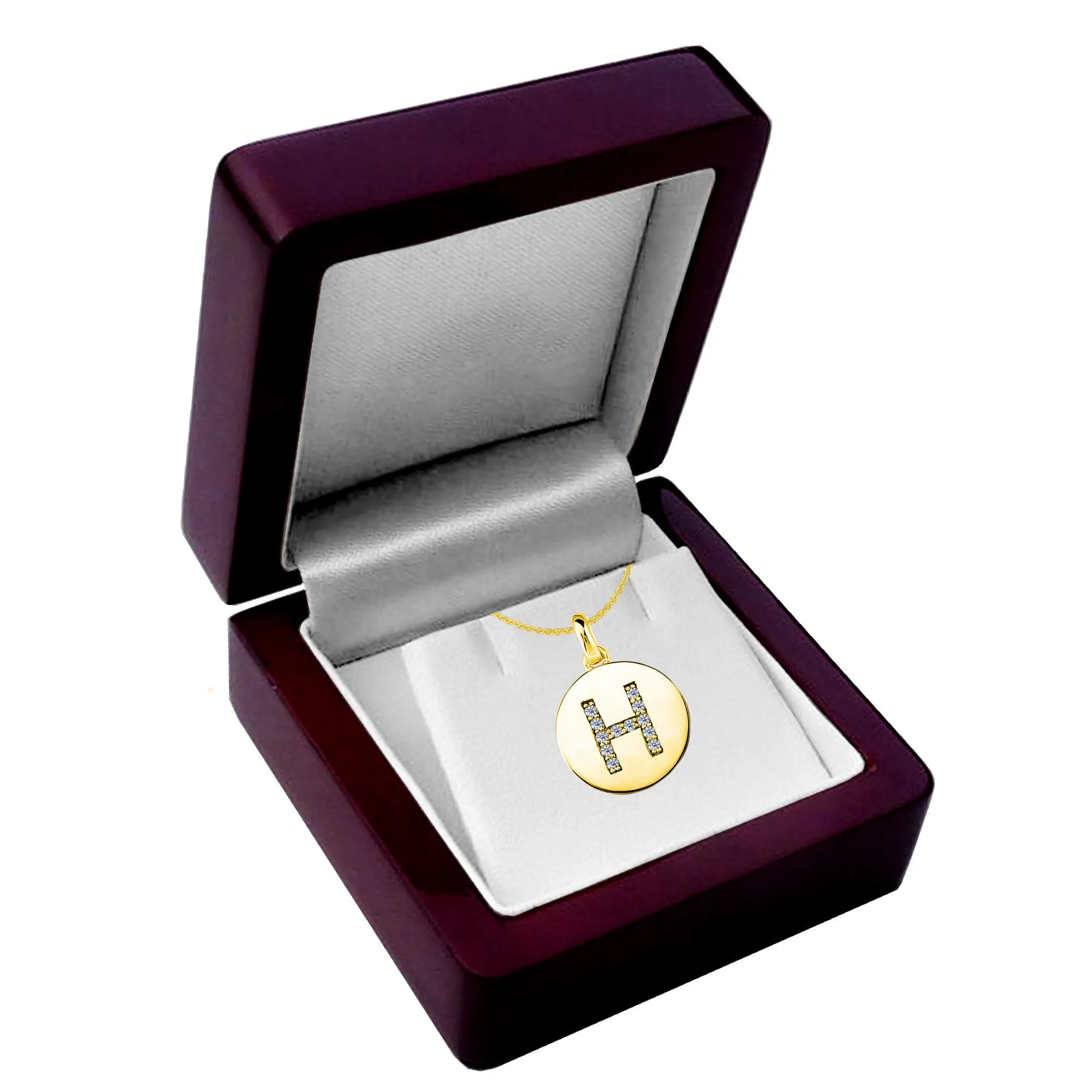 "H" Diamond Initial 14K Yellow Gold Disk Pendant (0.12ct)