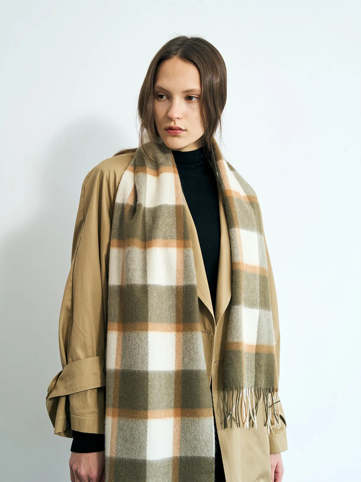 "Plaid" Cashmere Scarf - Matcha