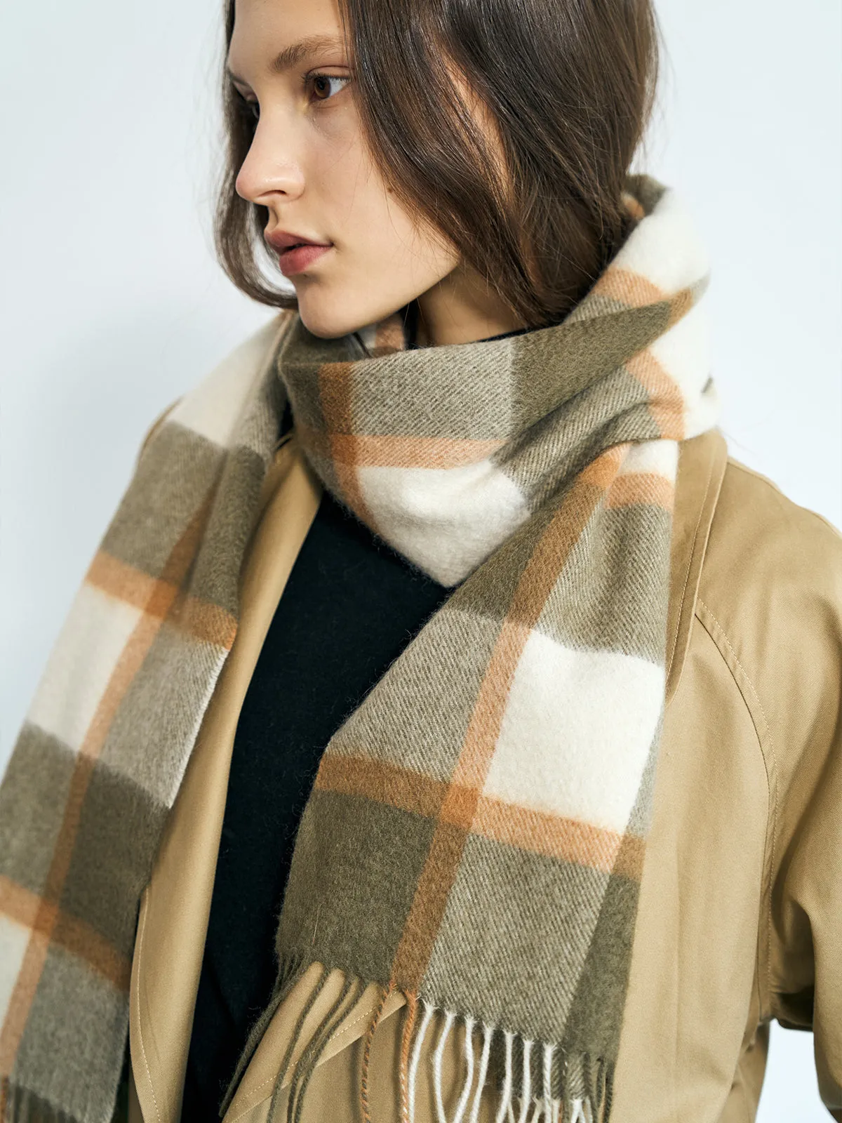 "Plaid" Cashmere Scarf - Matcha