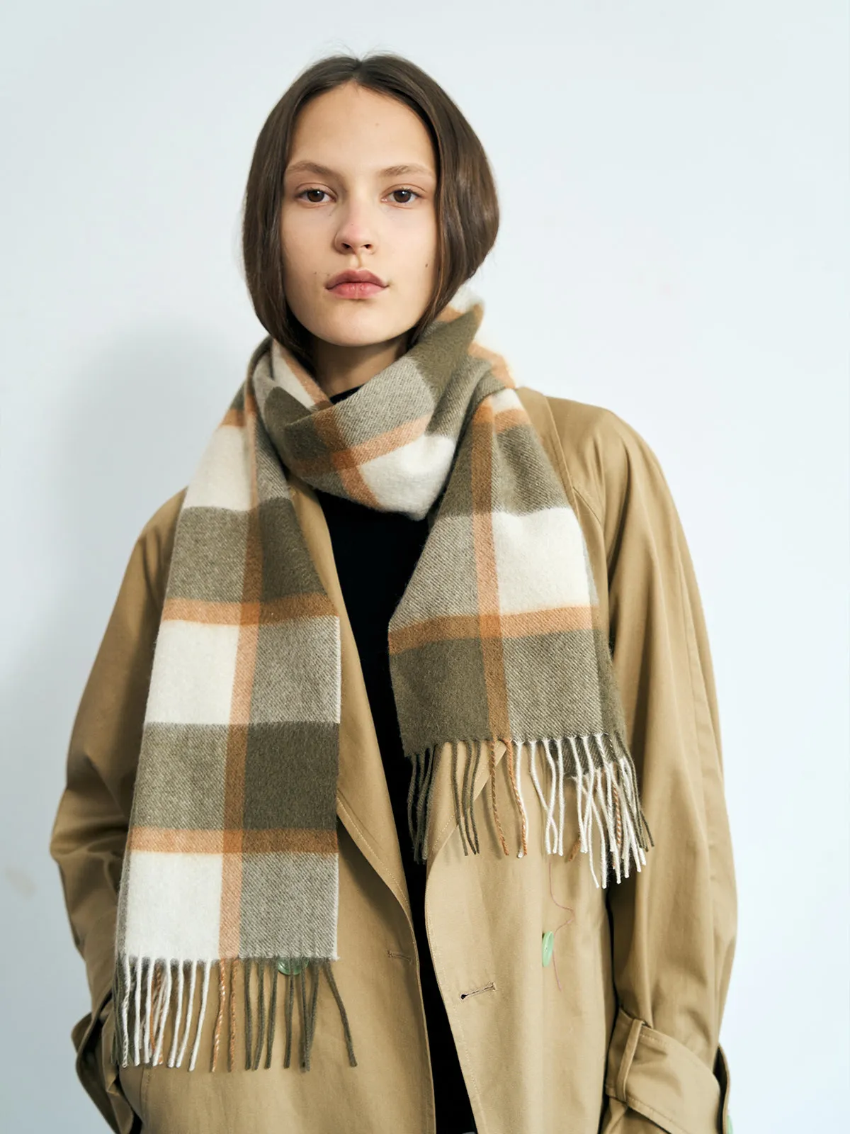 "Plaid" Cashmere Scarf - Matcha