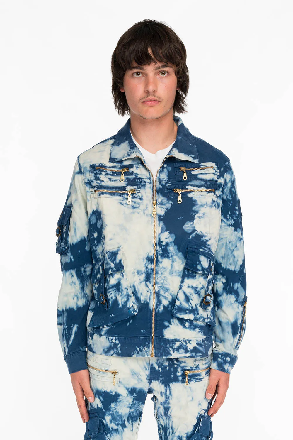 RAPTOR MILITARY STYLE MEN'S JACKET IN TIE DYE BLUE AND WHITE