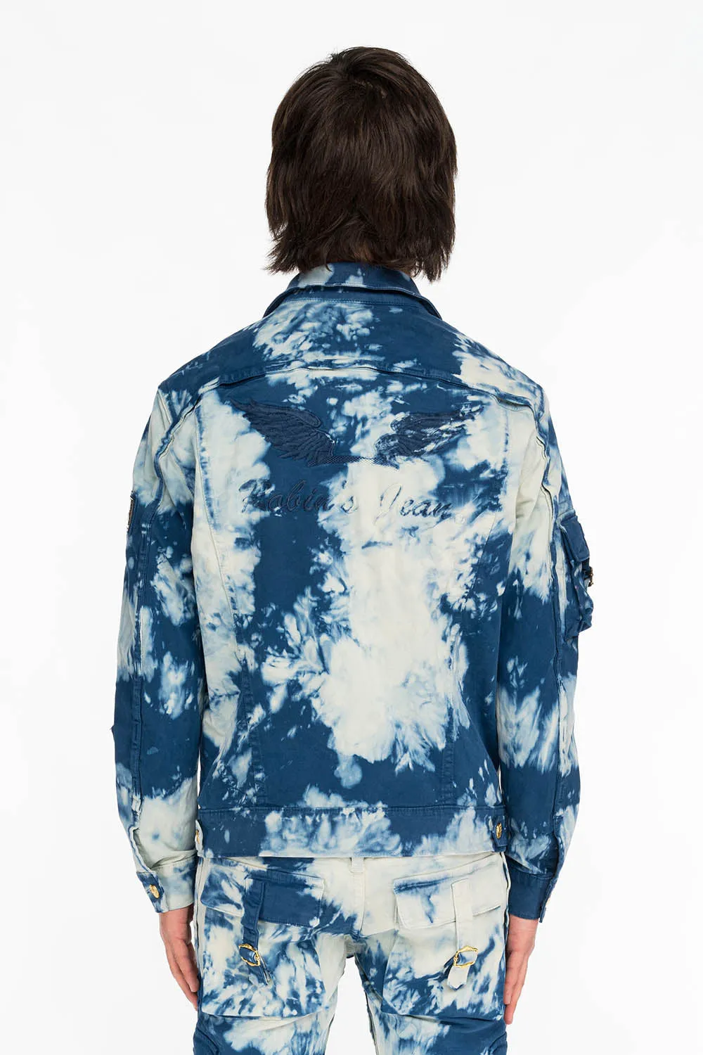 RAPTOR MILITARY STYLE MEN'S JACKET IN TIE DYE BLUE AND WHITE