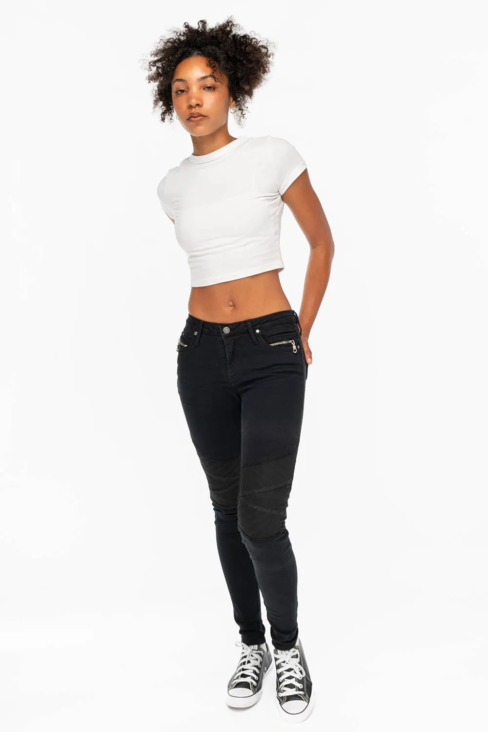 ROBIN'S WOMENS SKINNY MOTO JEANS IN PURE BLACK