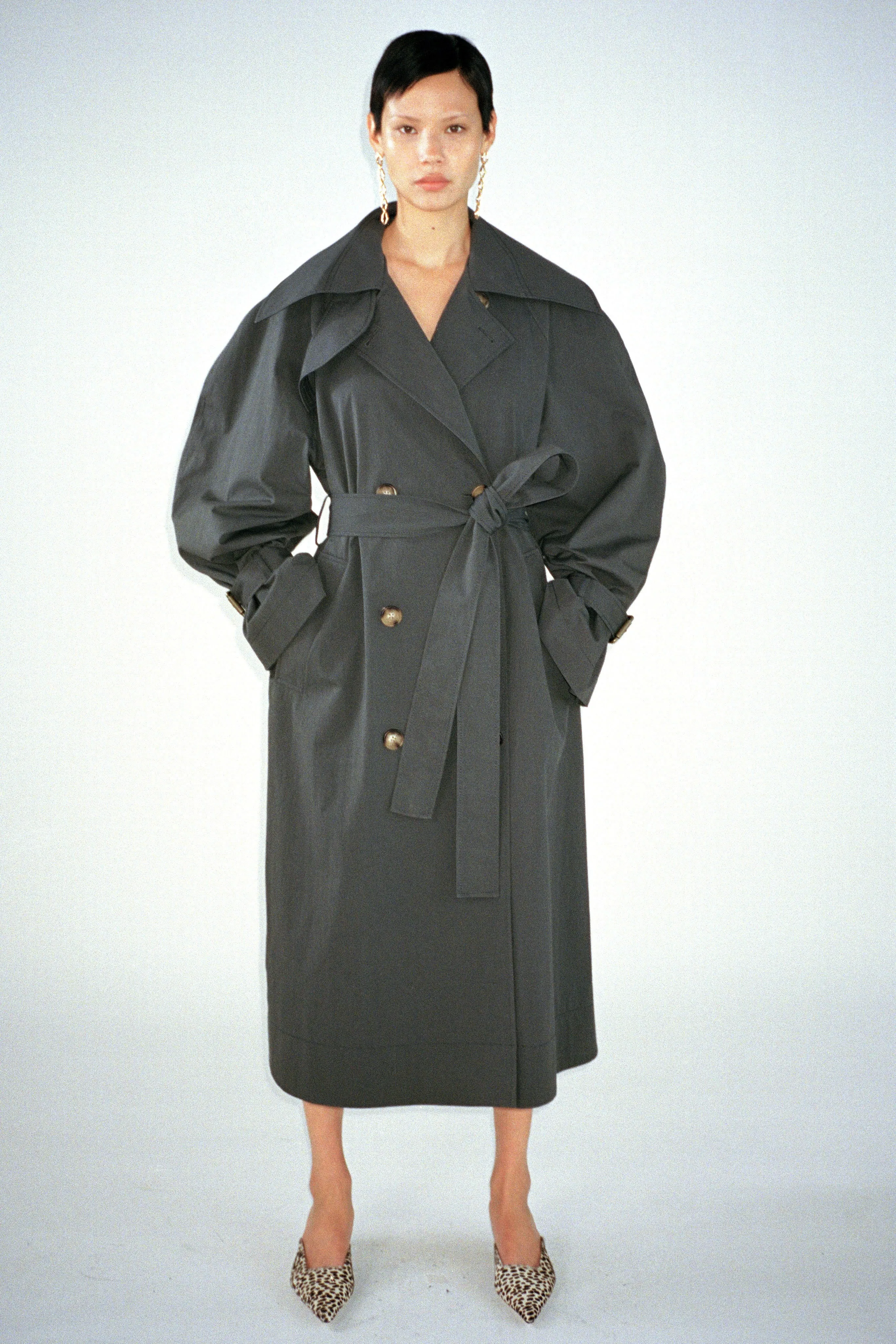 Romy Trenchcoat Cotton Blend Twill Charcoal