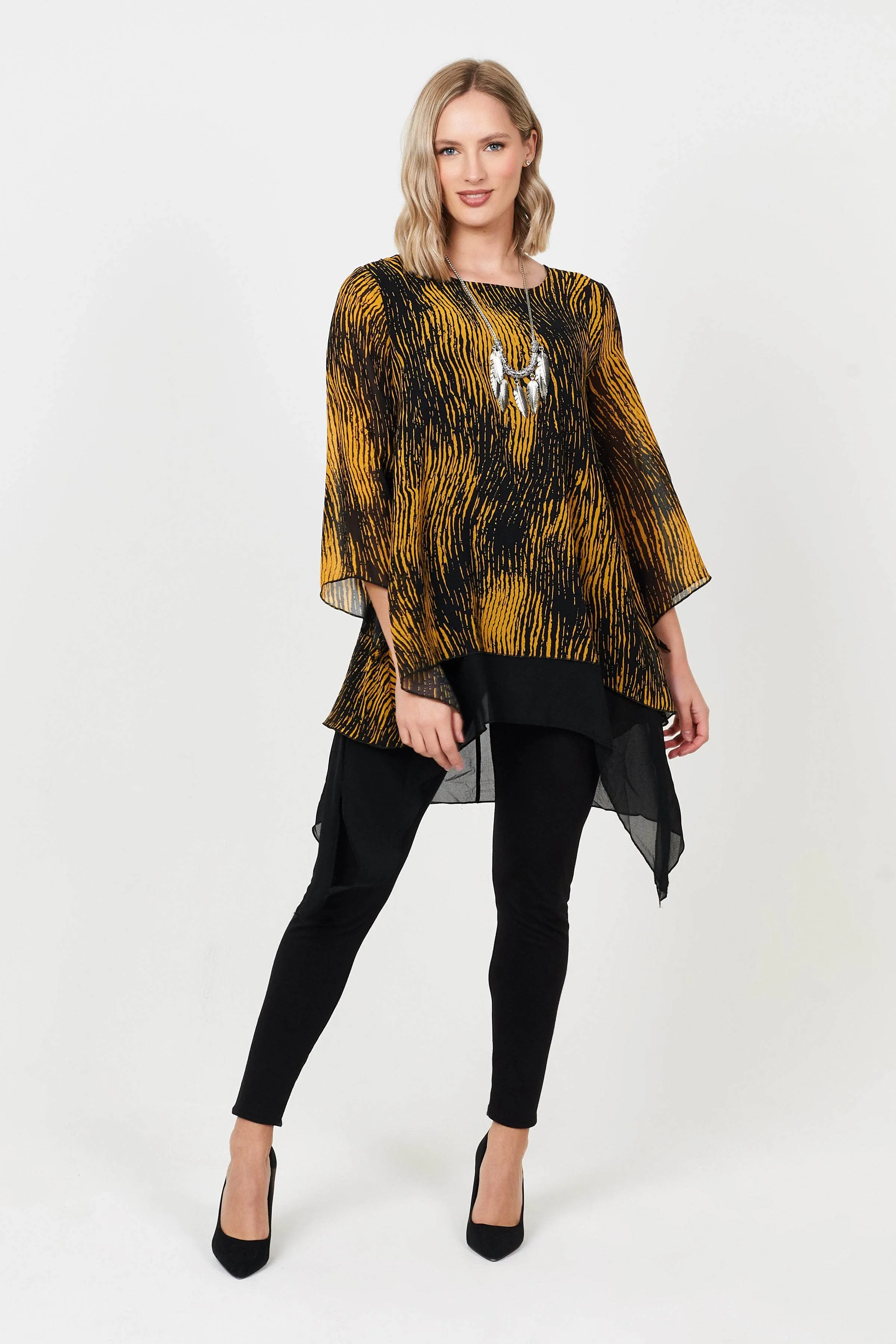 Saloos Flared Double Layer Tunic Top with Necklace