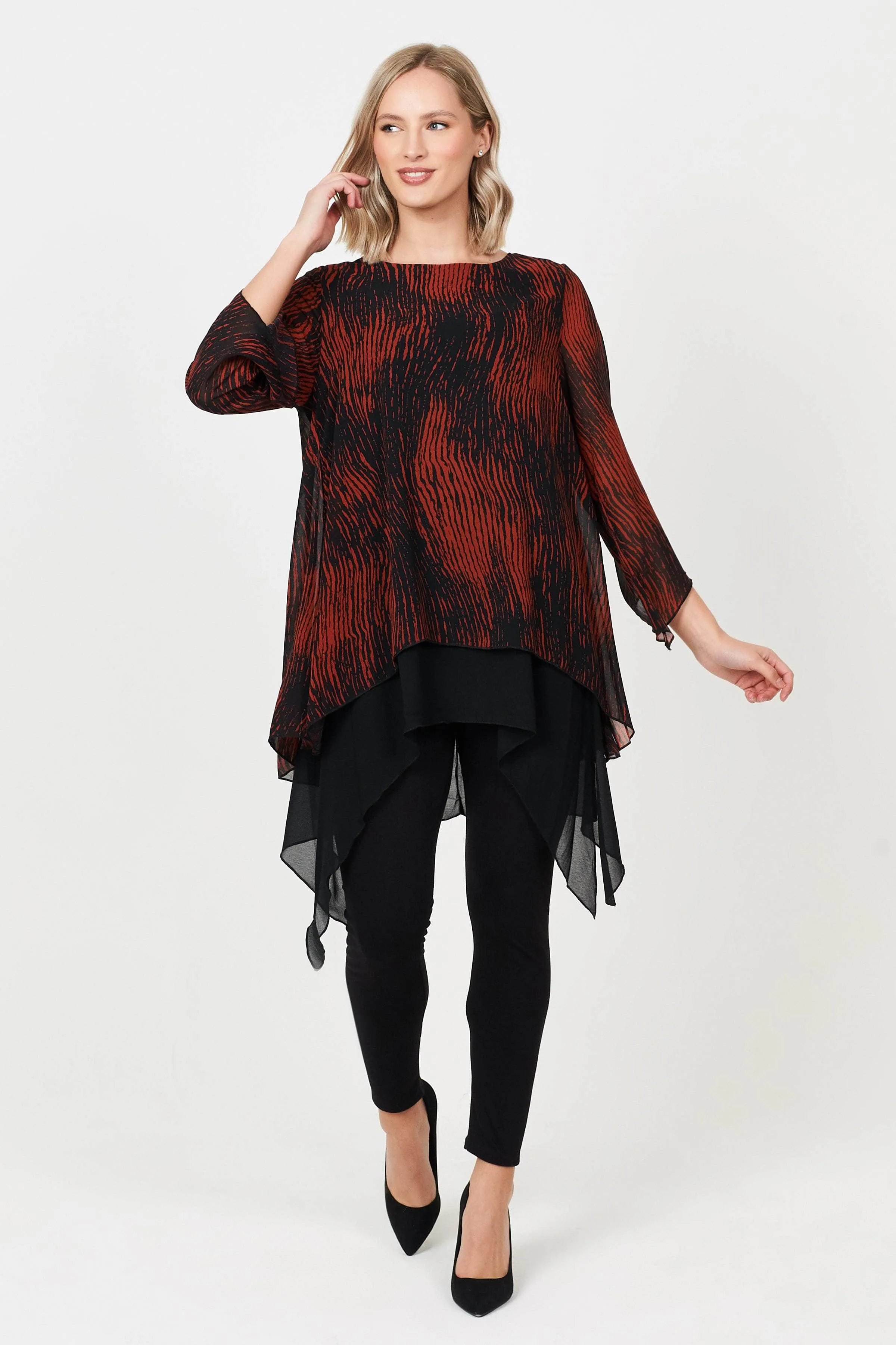 Saloos Flared Double Layer Tunic Top with Necklace