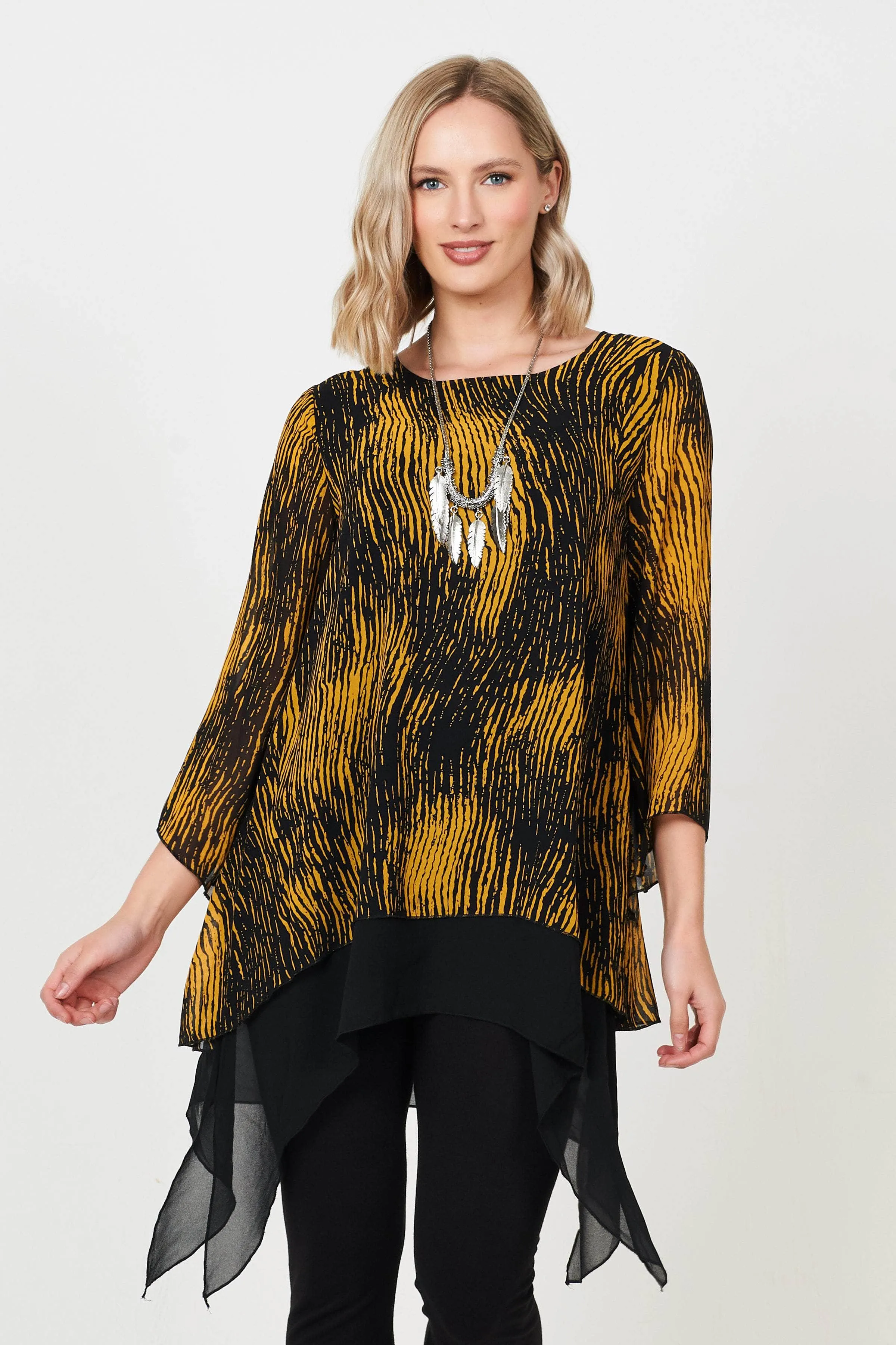 Saloos Flared Double Layer Tunic Top with Necklace