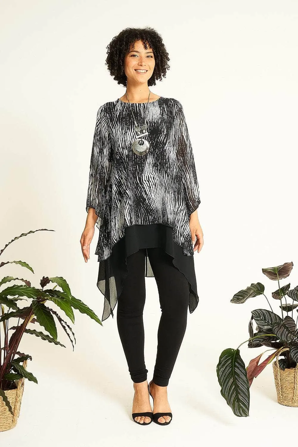 Saloos Flared Double Layer Tunic Top with Necklace