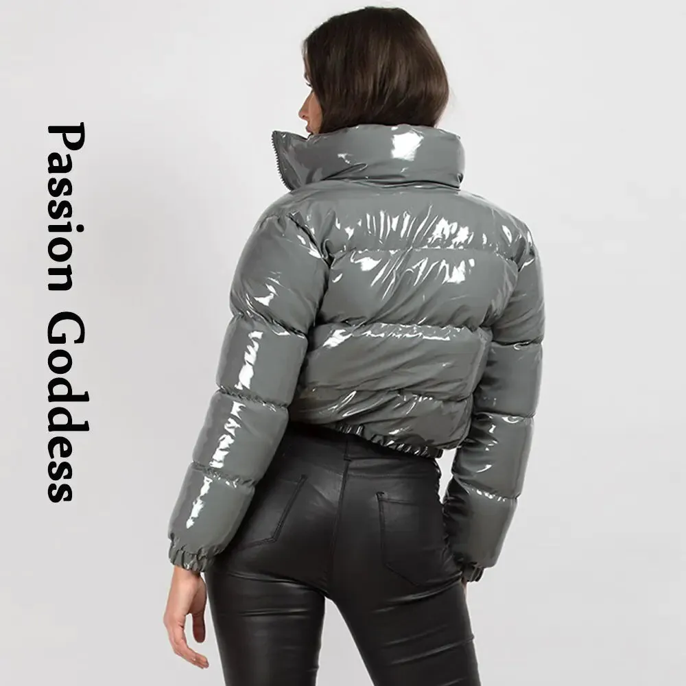 Shiny PU Leather Winter Jacket - Vegan leather - Imported