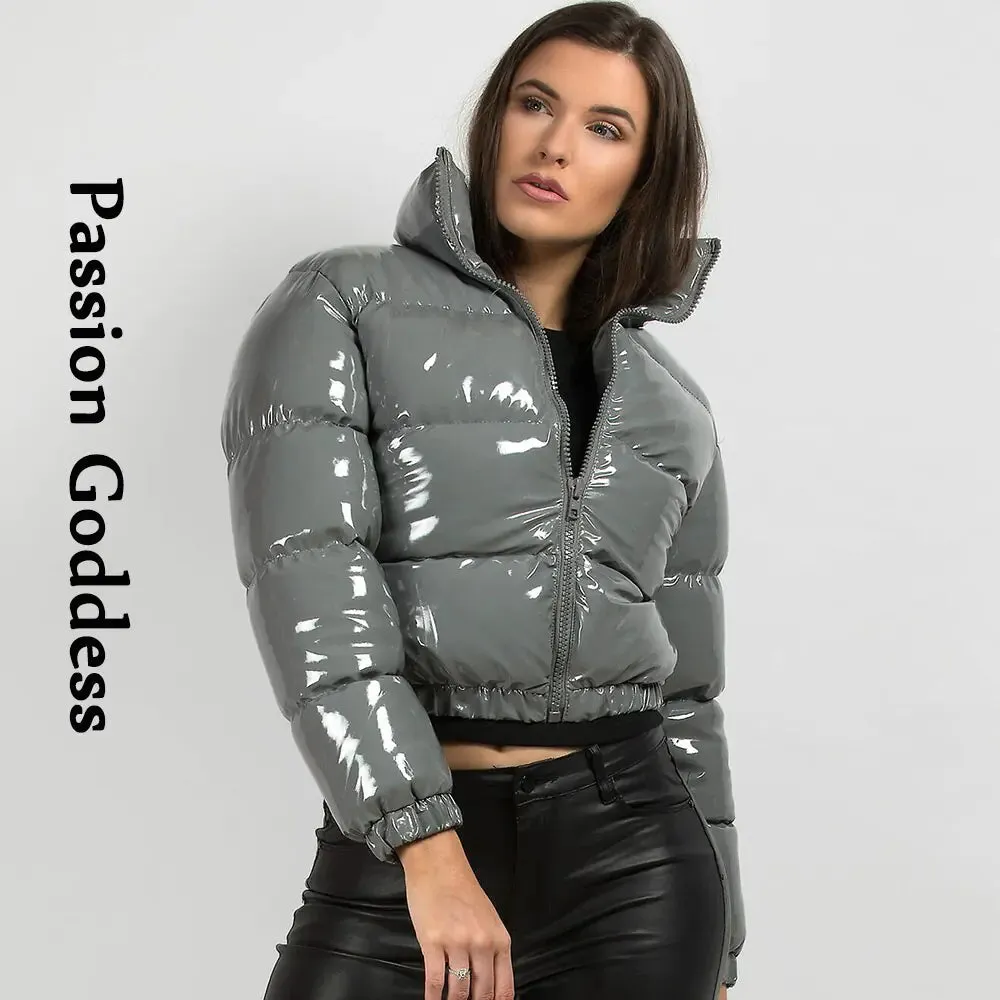 Shiny PU Leather Winter Jacket - Vegan leather - Imported