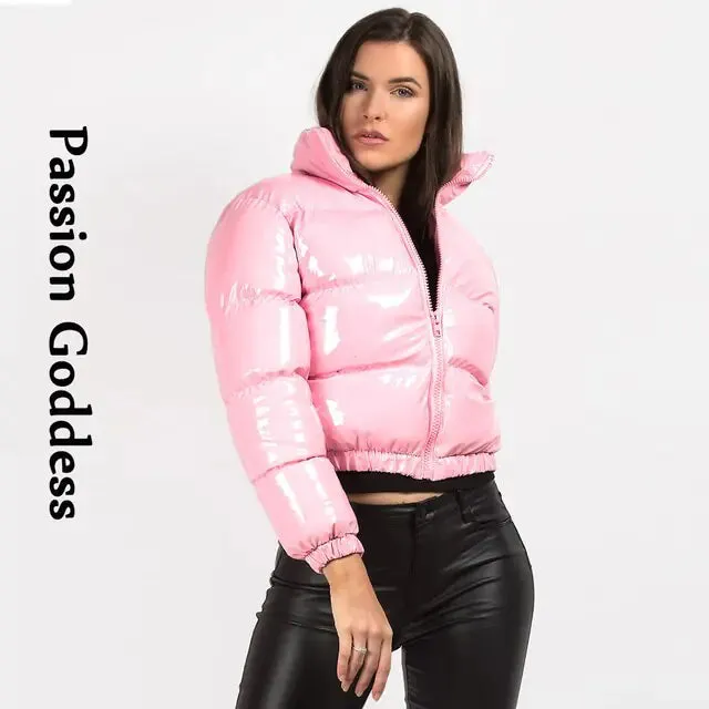 Shiny PU Leather Winter Jacket - Vegan leather - Imported