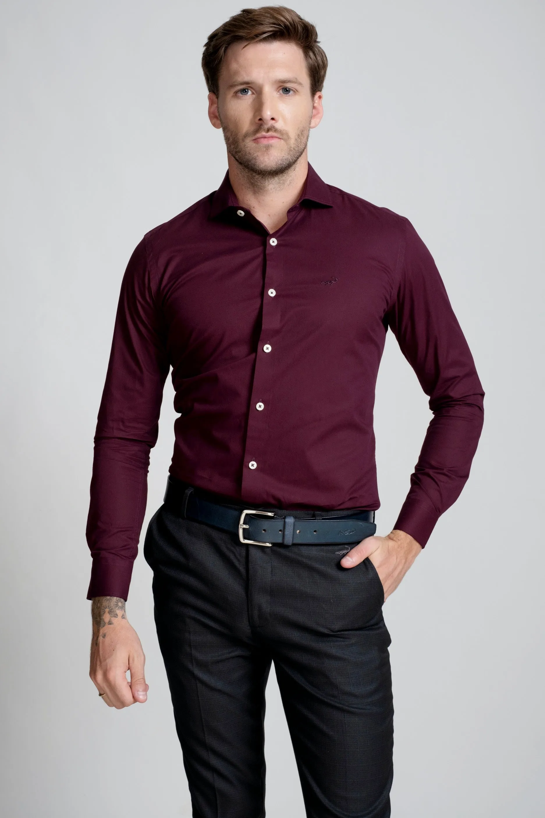 Slim Fit Long Sleeves-Formal Shirts  - Windsor Wine