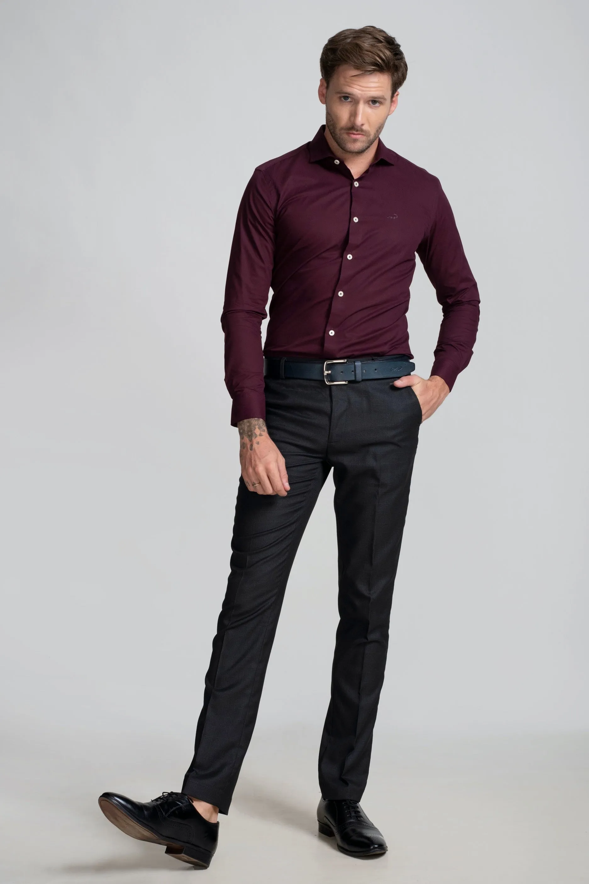 Slim Fit Long Sleeves-Formal Shirts  - Windsor Wine