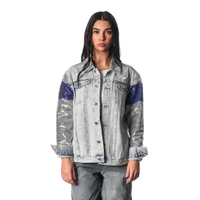 TAMPA BAY LIGHTNING DENIM JACKET W/ SEQUIN SLEEVES - BLUE