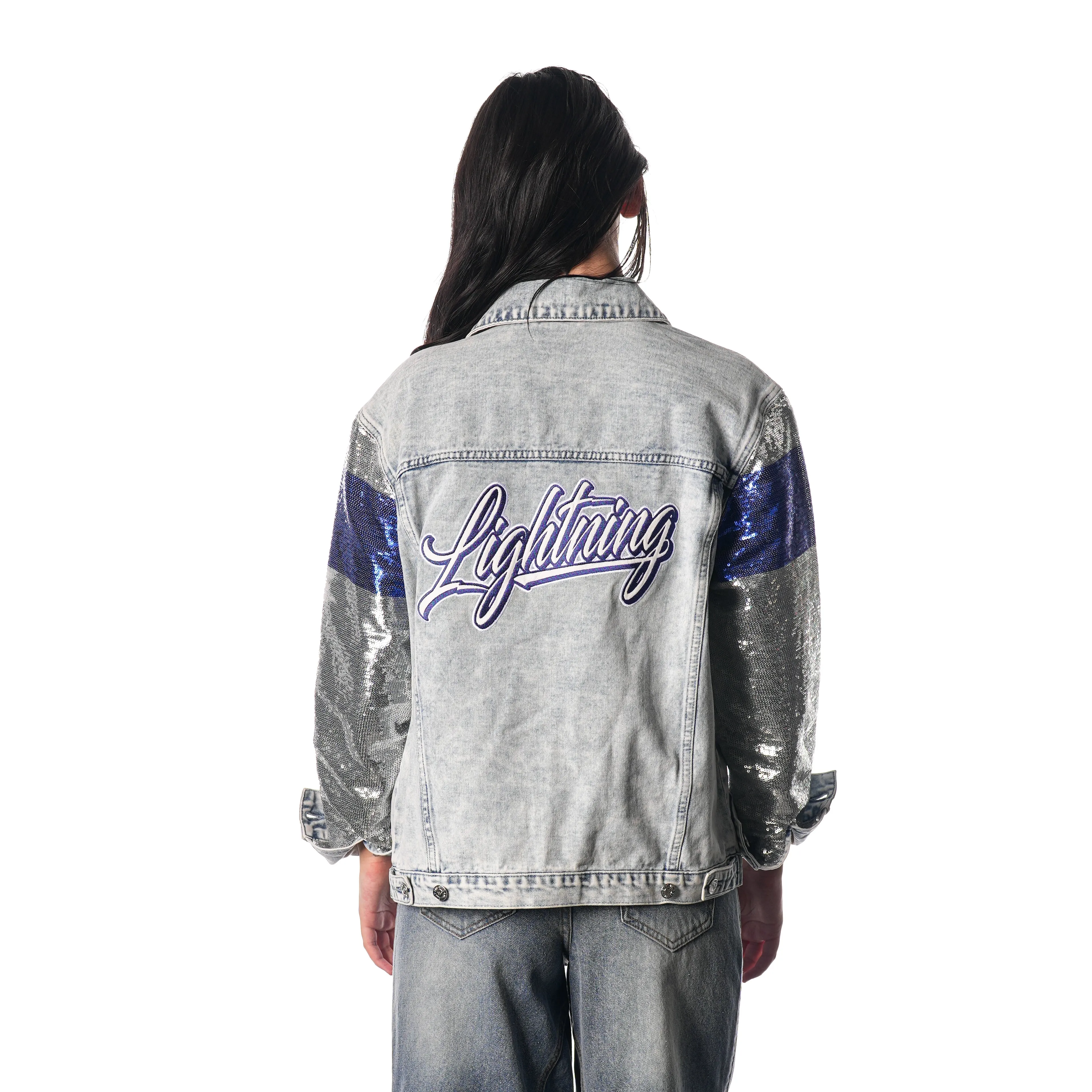 TAMPA BAY LIGHTNING DENIM JACKET W/ SEQUIN SLEEVES - BLUE