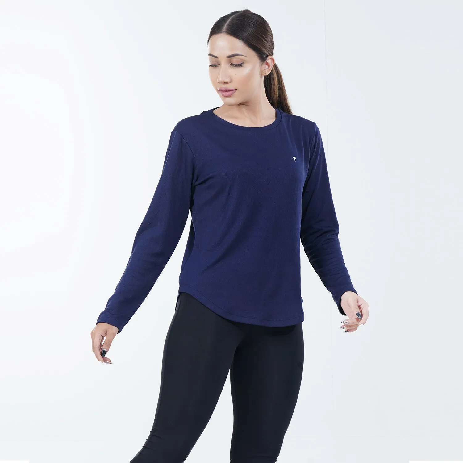 Tf-Navy Full Sleeve Women Mesh Performance Tee