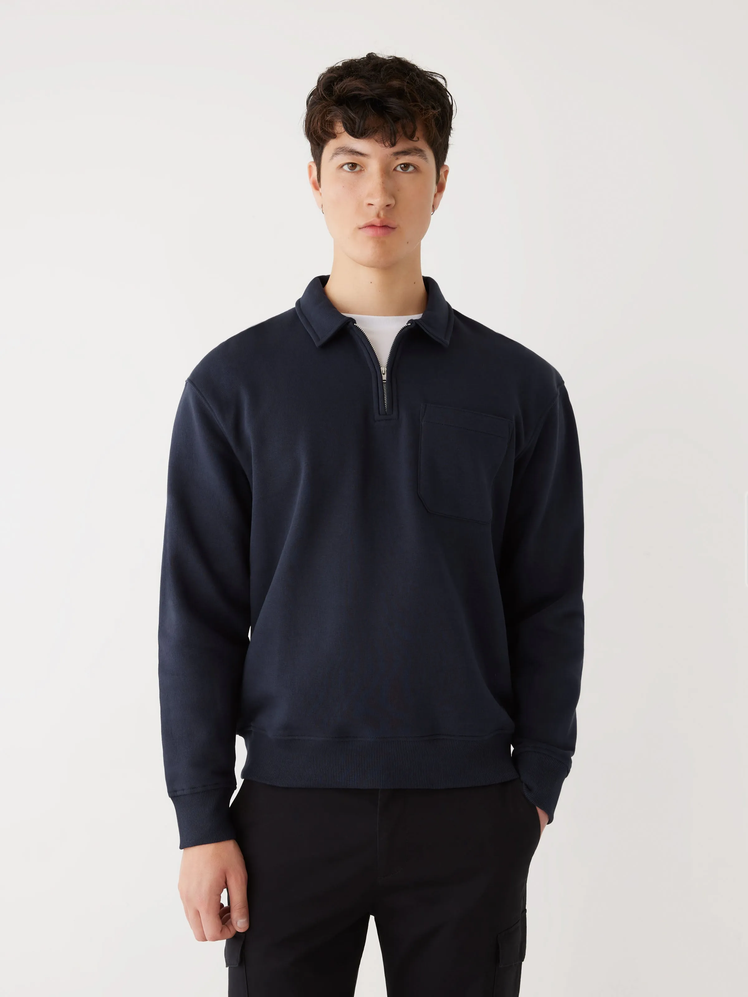 The Half-Zipped French Fleece Pullover in Night Sky Blue